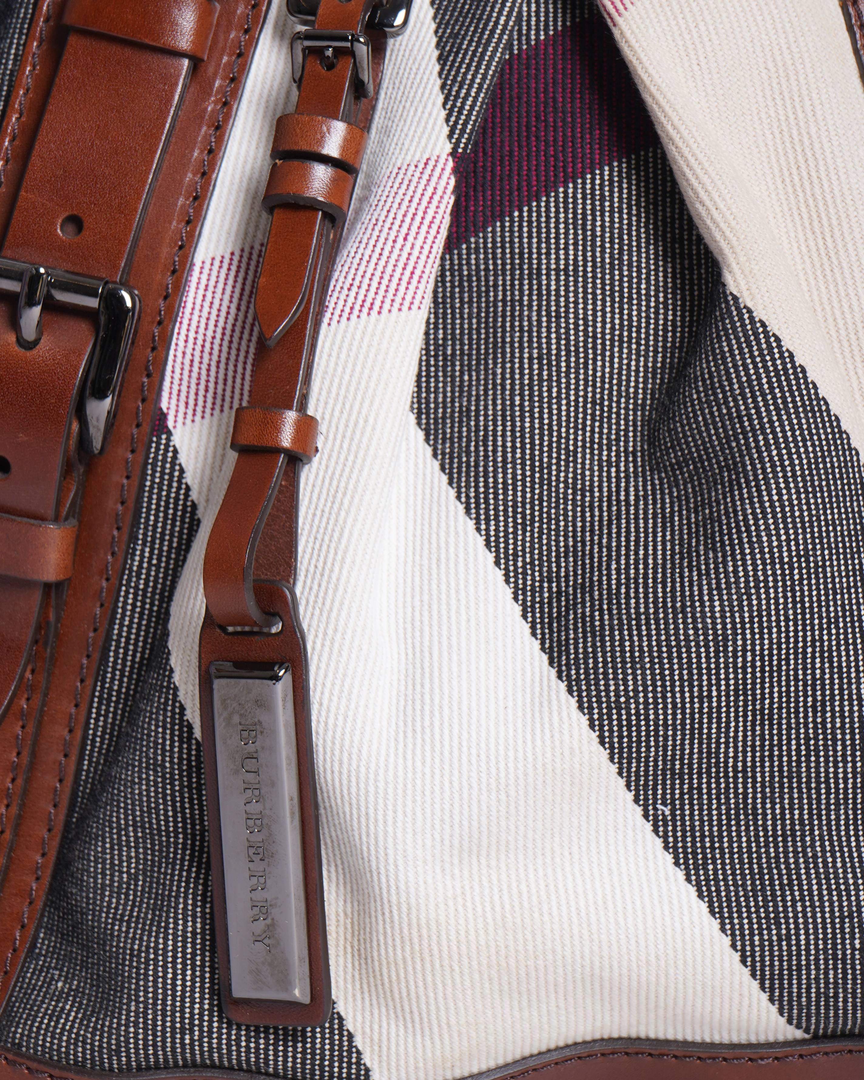 Burberry brown mega check canvas and leather lowry tote