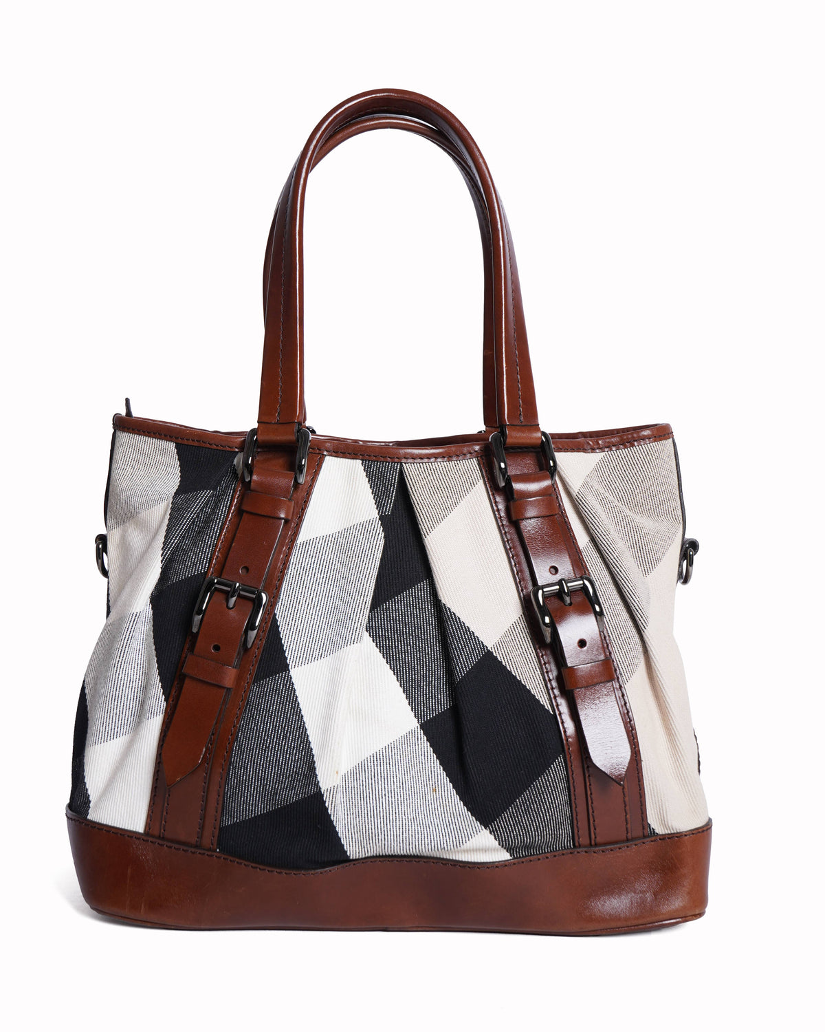 Burberry brown mega check canvas and leather lowry tote
