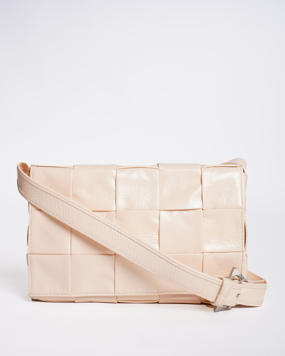 Bottega Veneta Small Cream Intrecciato Leather Cassette Shoulder Bag