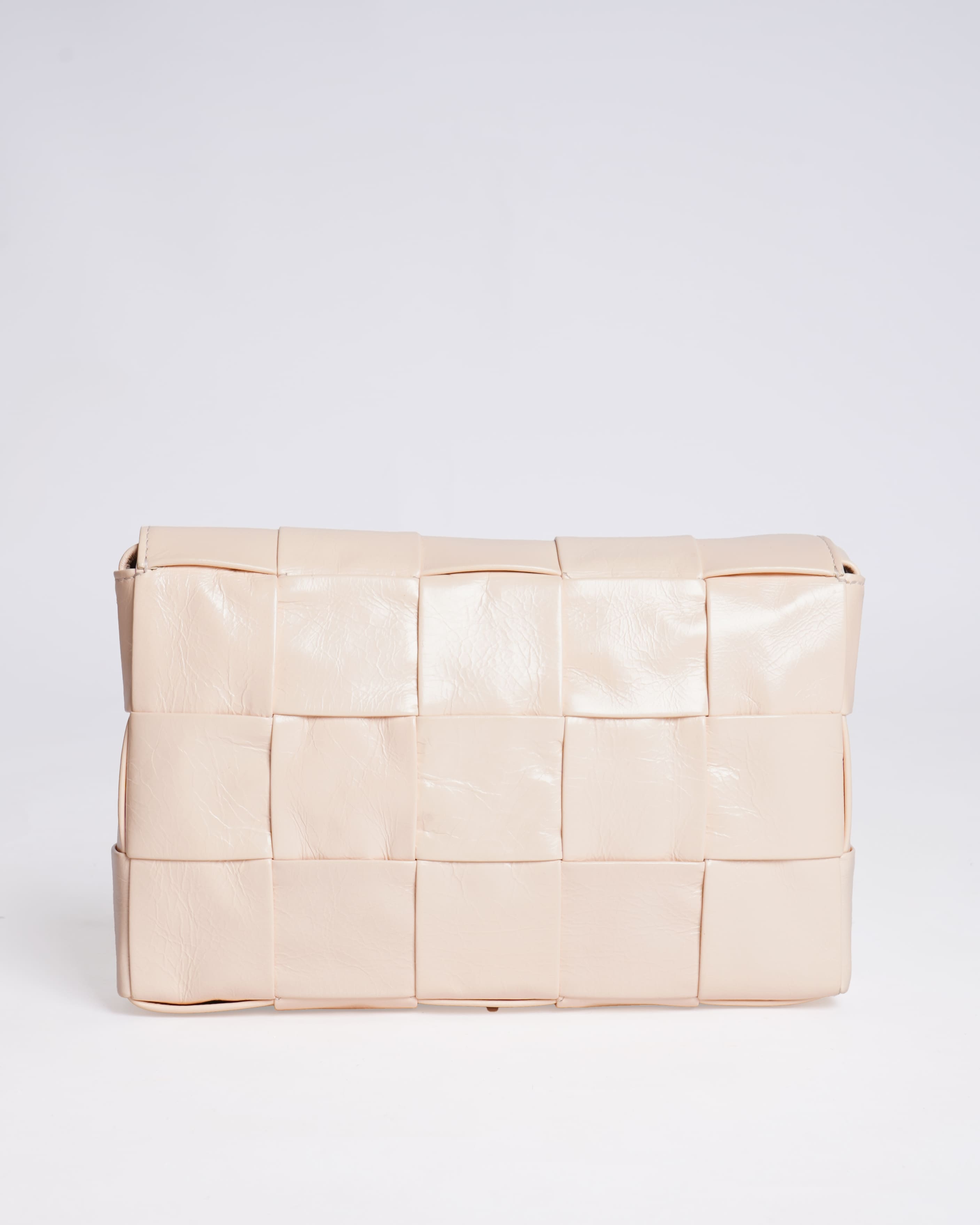 Bottega Veneta Small Cream Intrecciato Leather Cassette Shoulder Bag