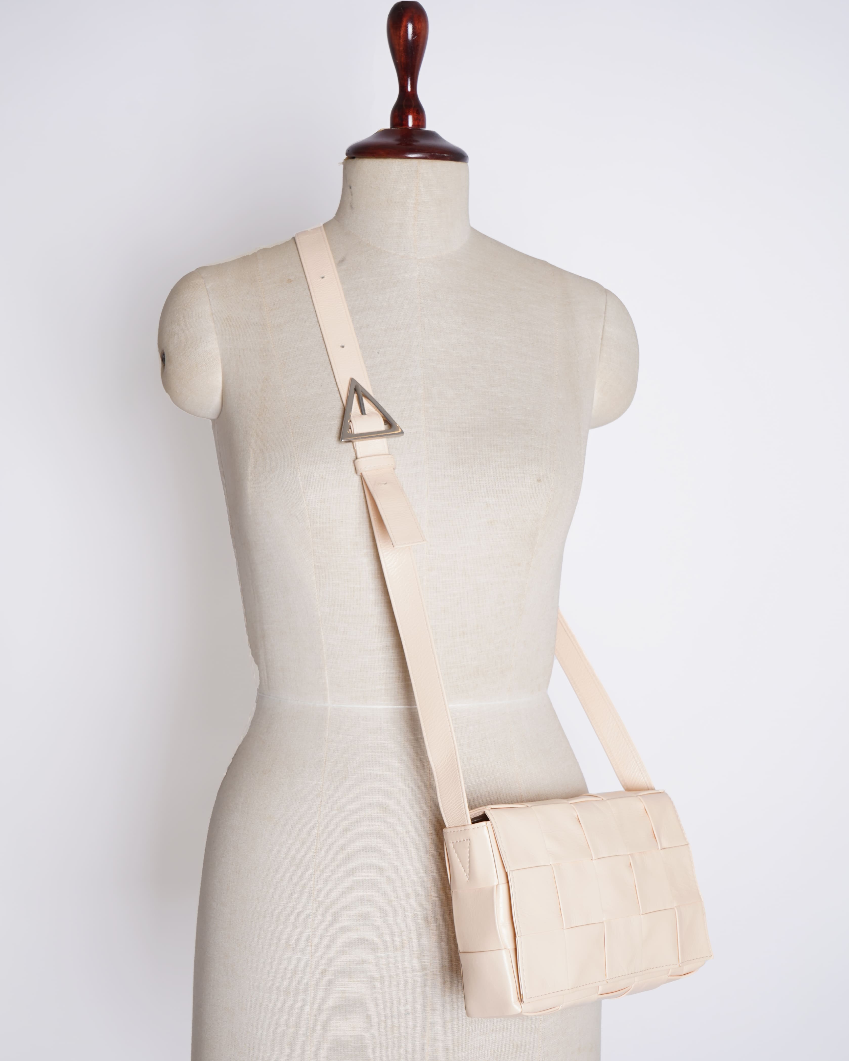 Bottega Veneta Small Cream Intrecciato Leather Cassette Shoulder Bag