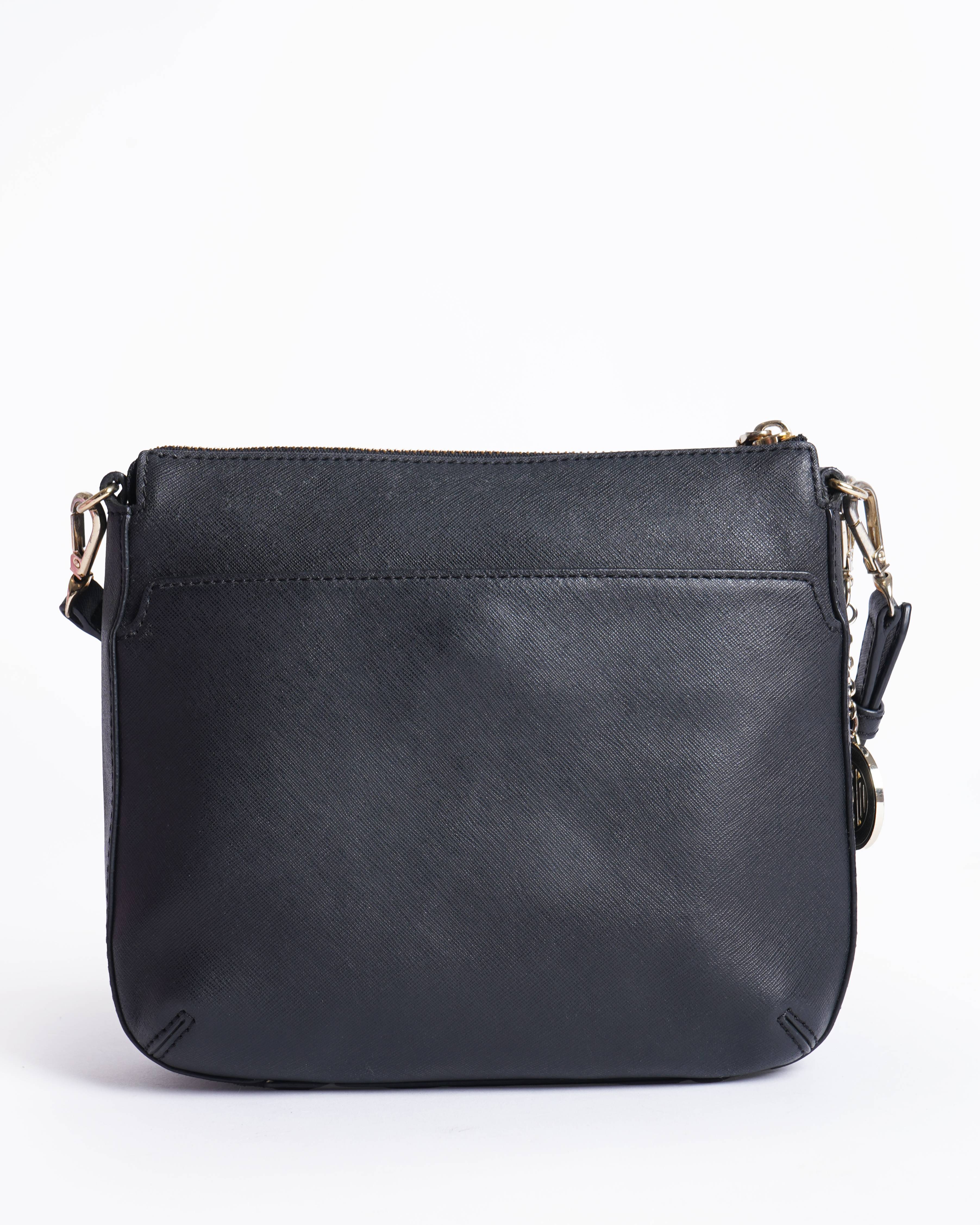 DKNY Black Leather Top Zip Crossbody Bag