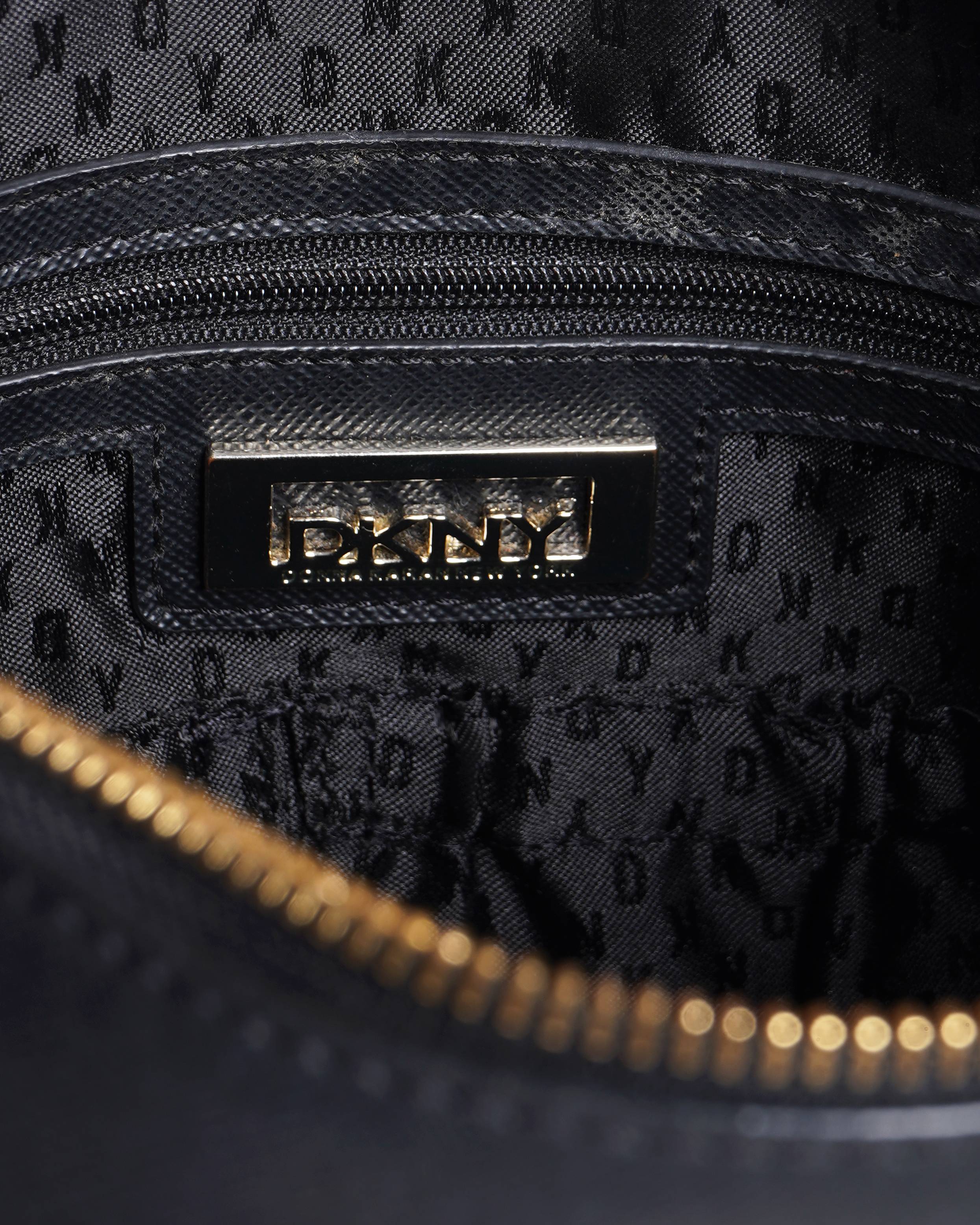 DKNY Black Leather Top Zip Crossbody Bag