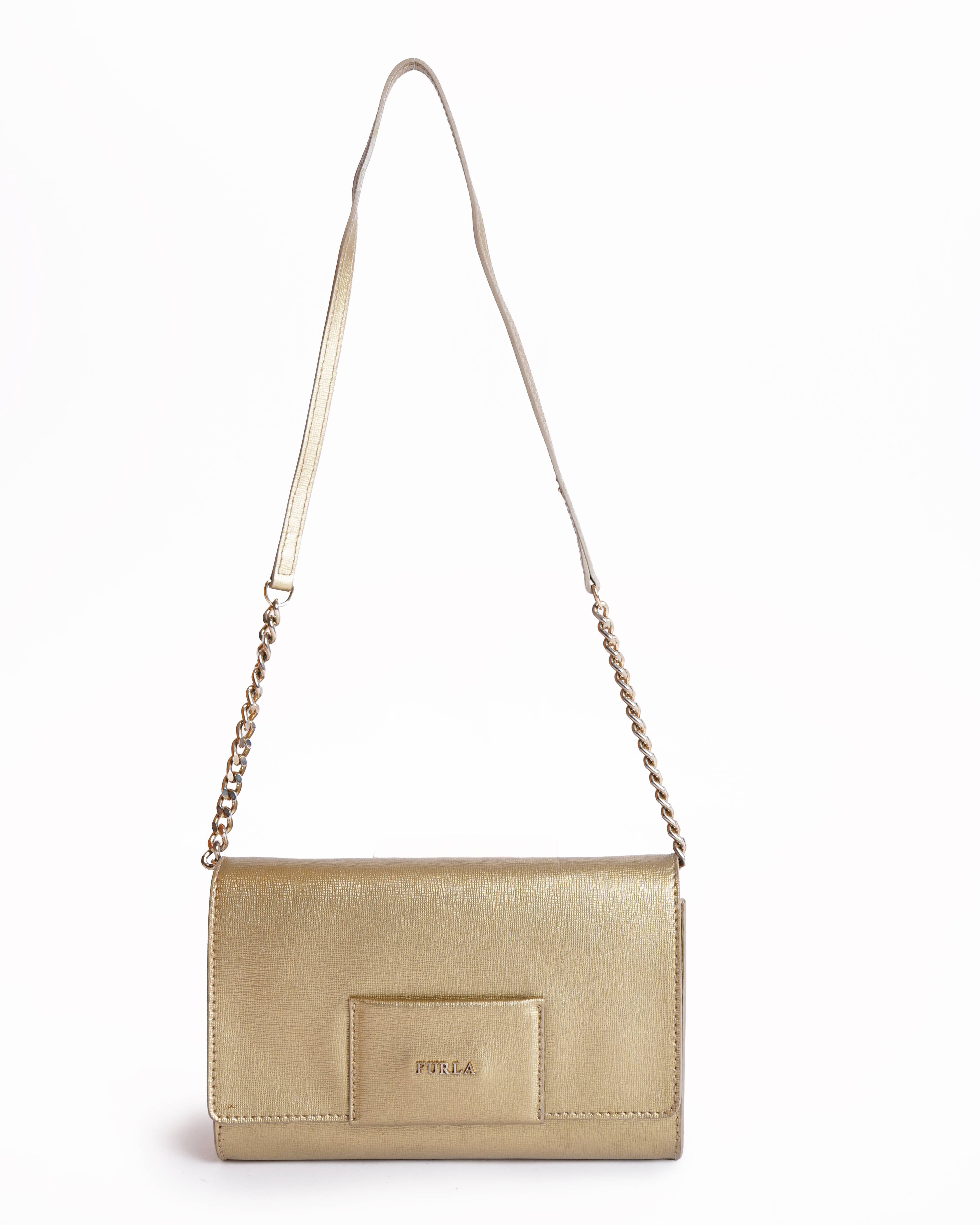 Furla Metallic gold leather clutch shoulder bag
