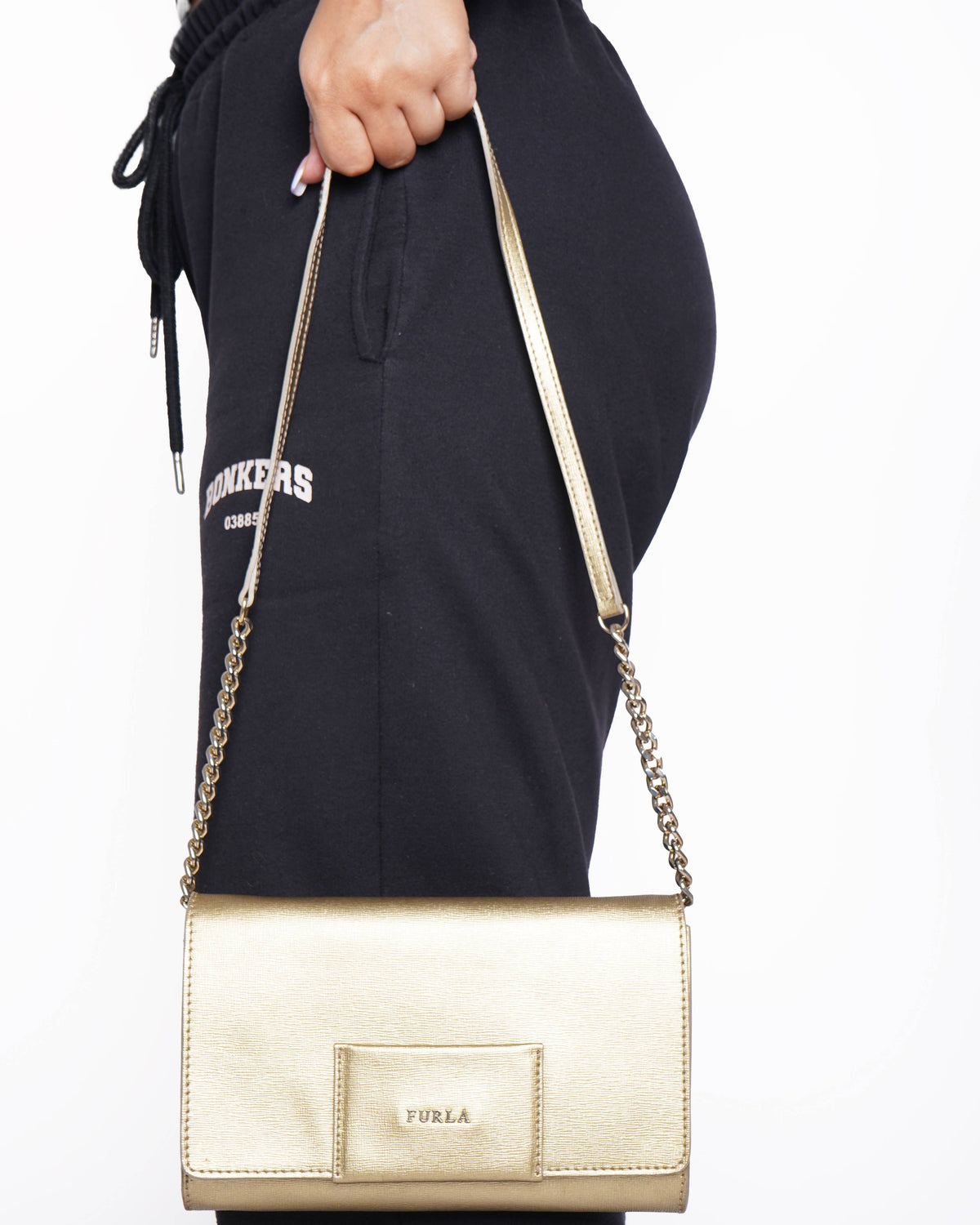 Furla Metallic gold leather clutch shoulder bag