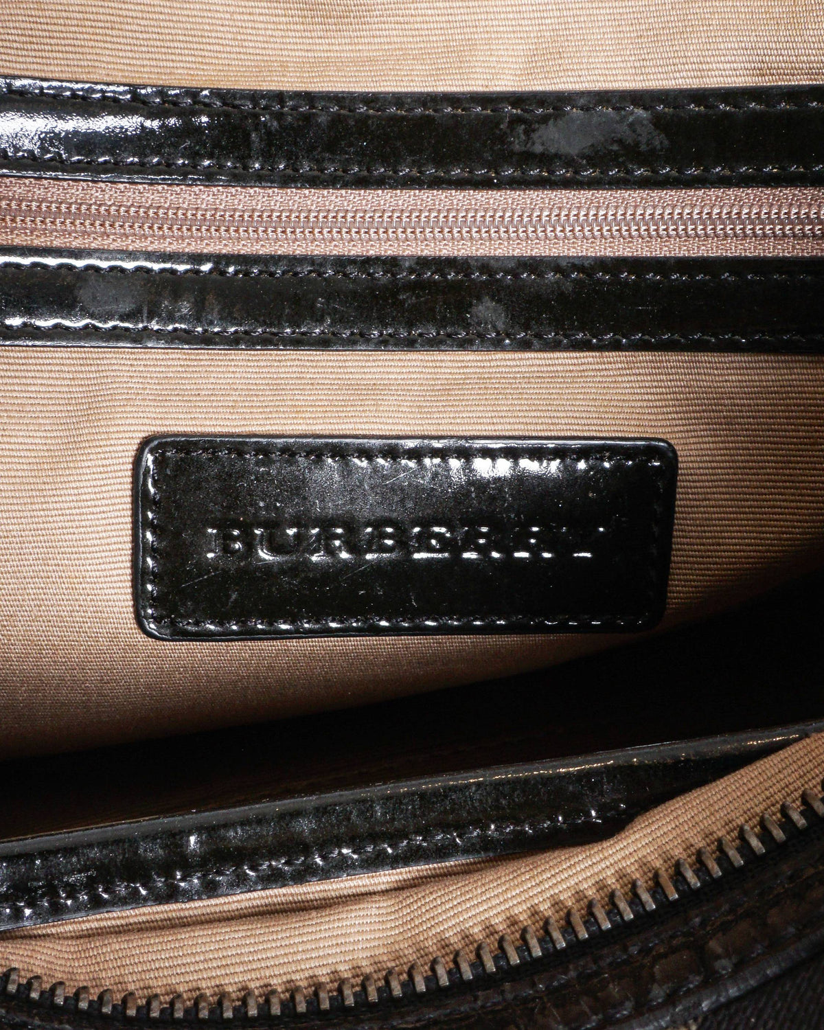 Burberry Black Patent Trim Nova Check Coated Canvas Boston Bag