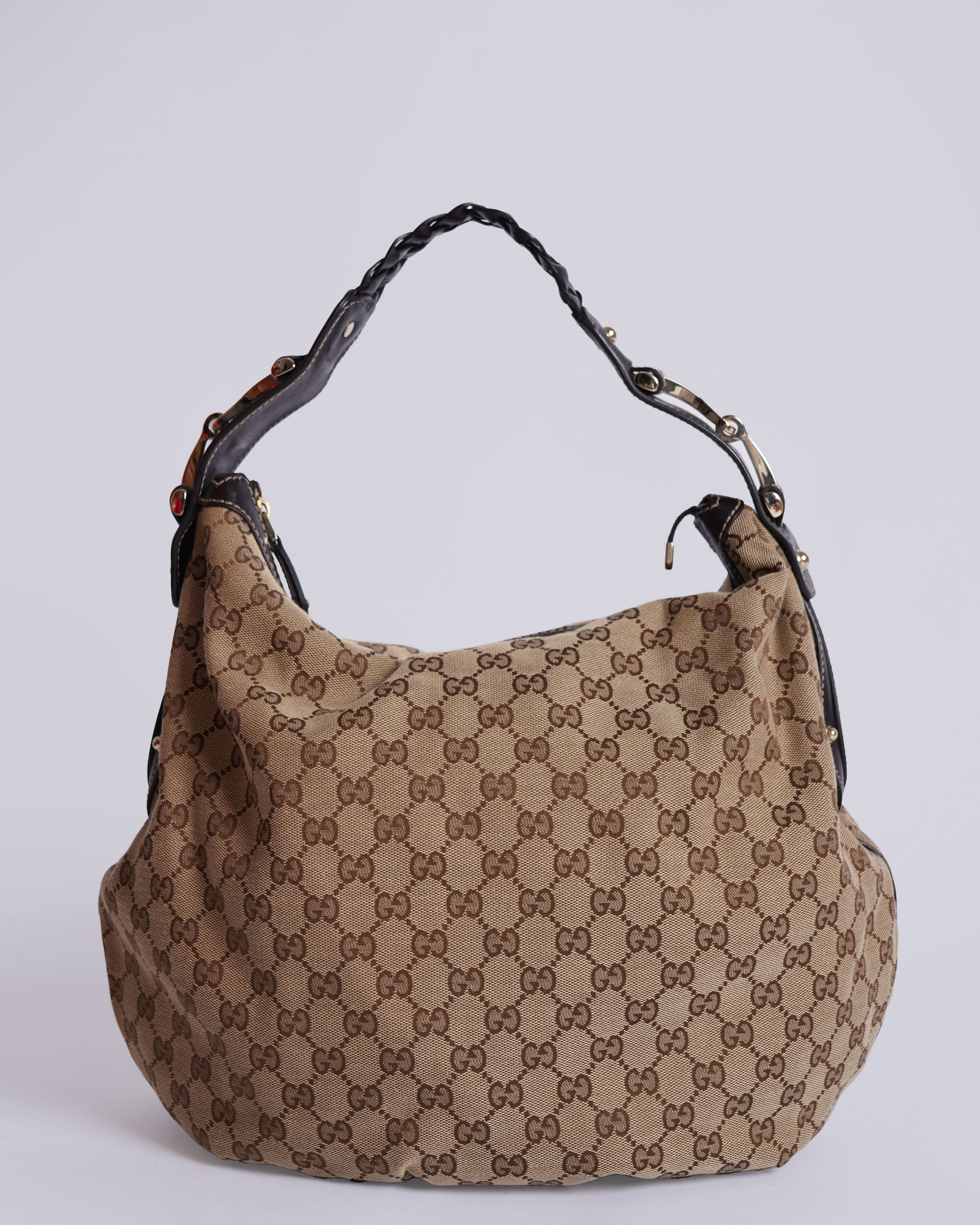 Gucci Beige/Dark Brown GG Canvas and Leather Medium Pelham Hobo