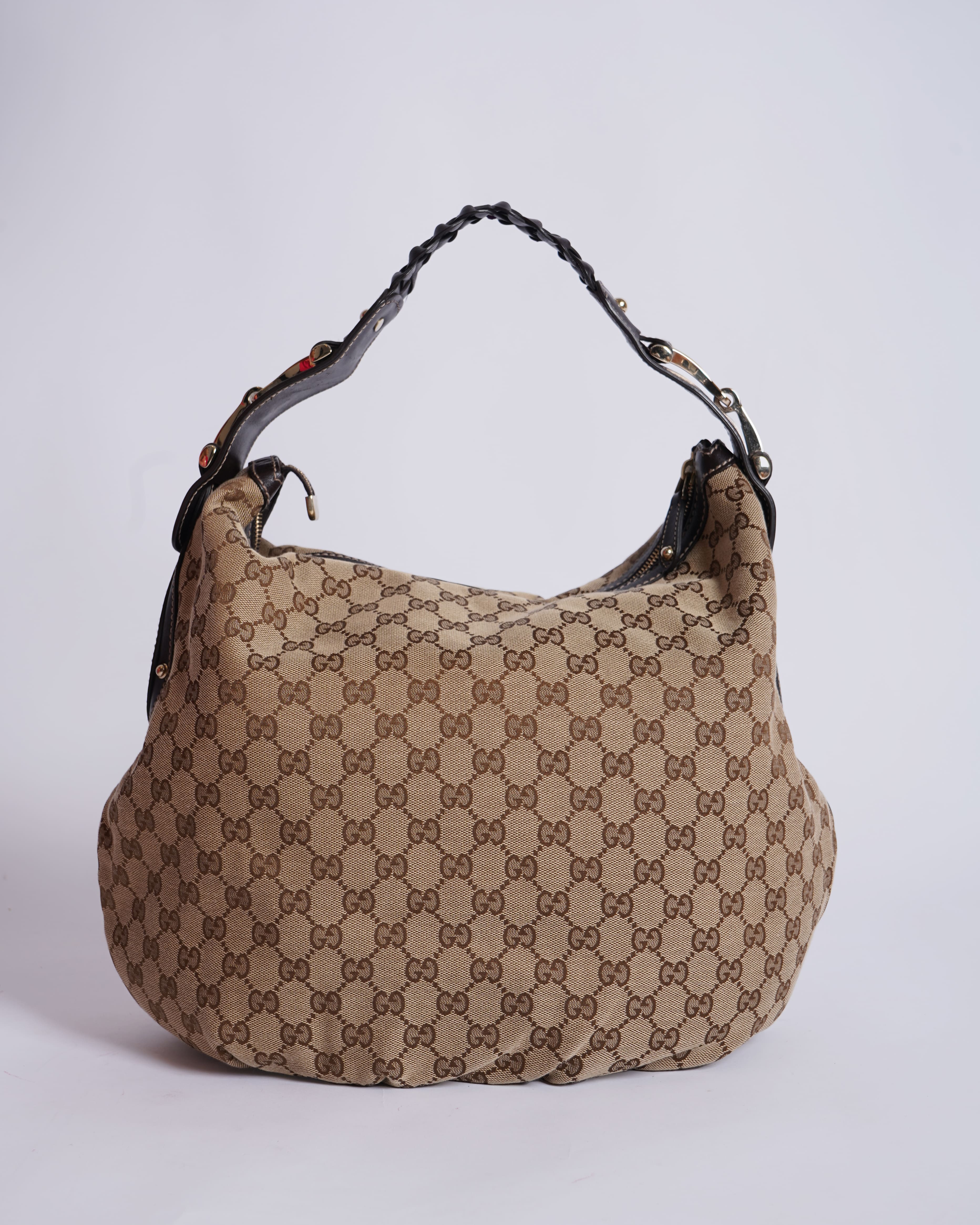Gucci Beige/Dark Brown GG Canvas and Leather Medium Pelham Hobo