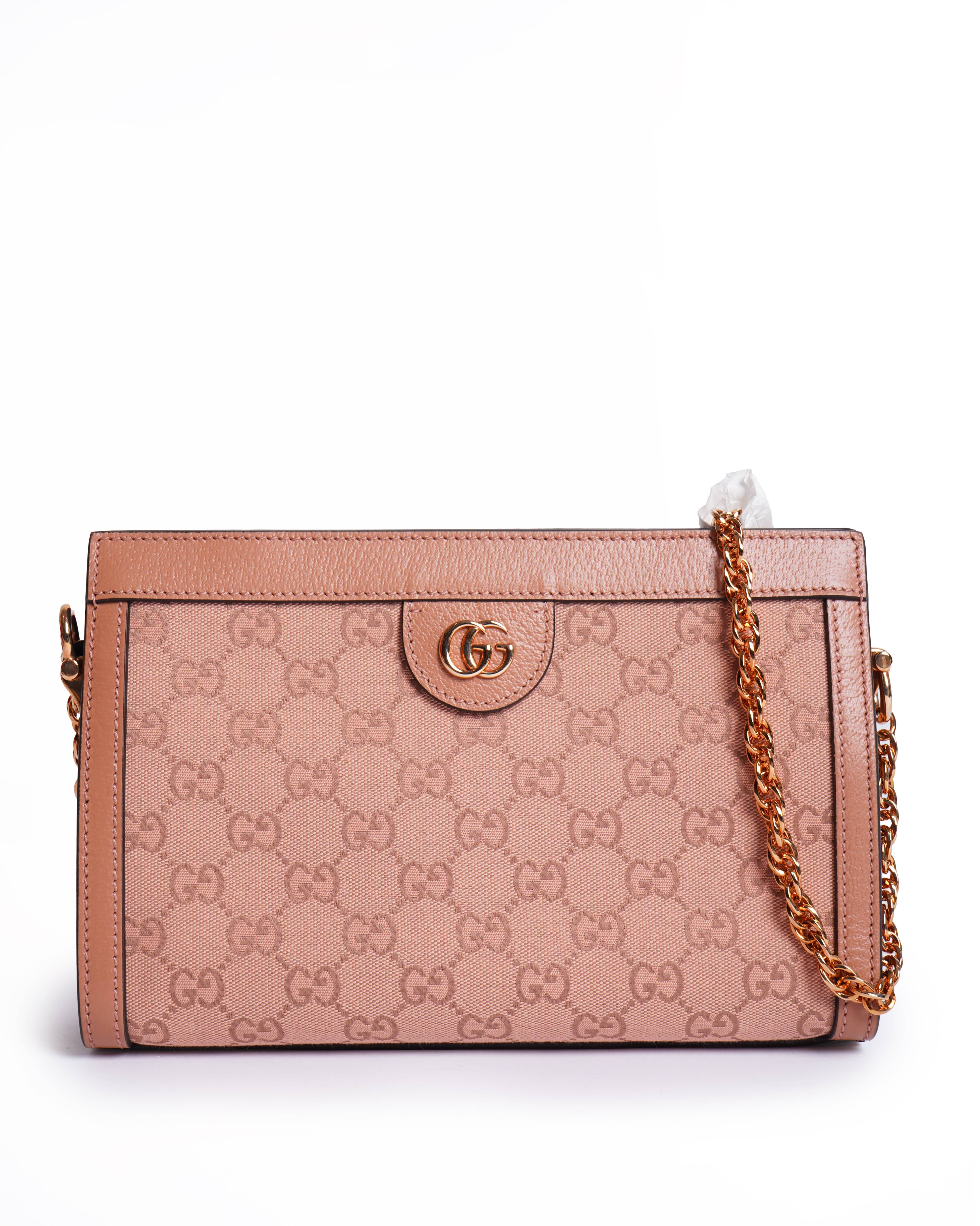 New Gucci ophidia small shoulder bag in pink canvas