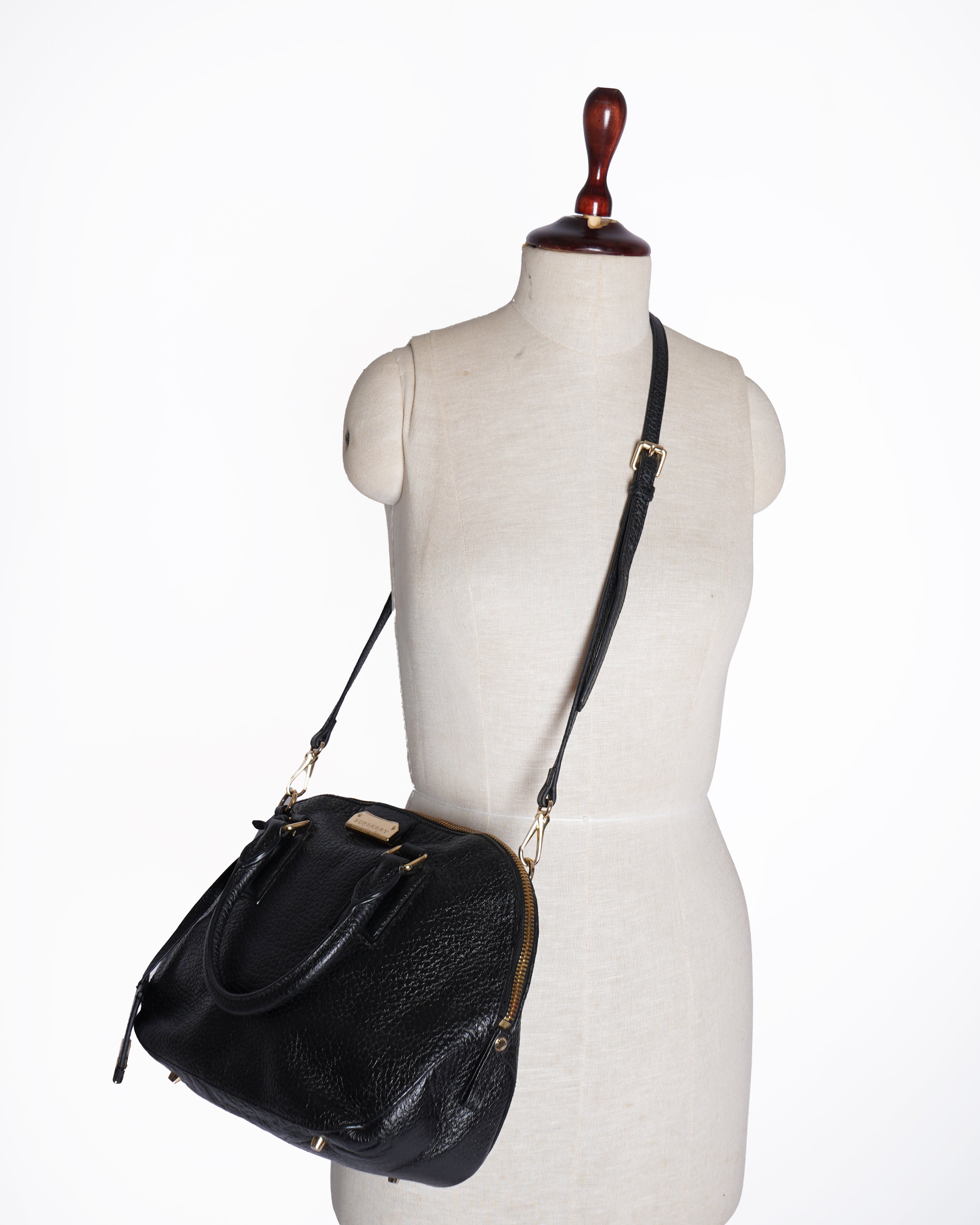 Burberry Pebbled Leather Orchard Top Handle Bag WIth Shoulder Strap