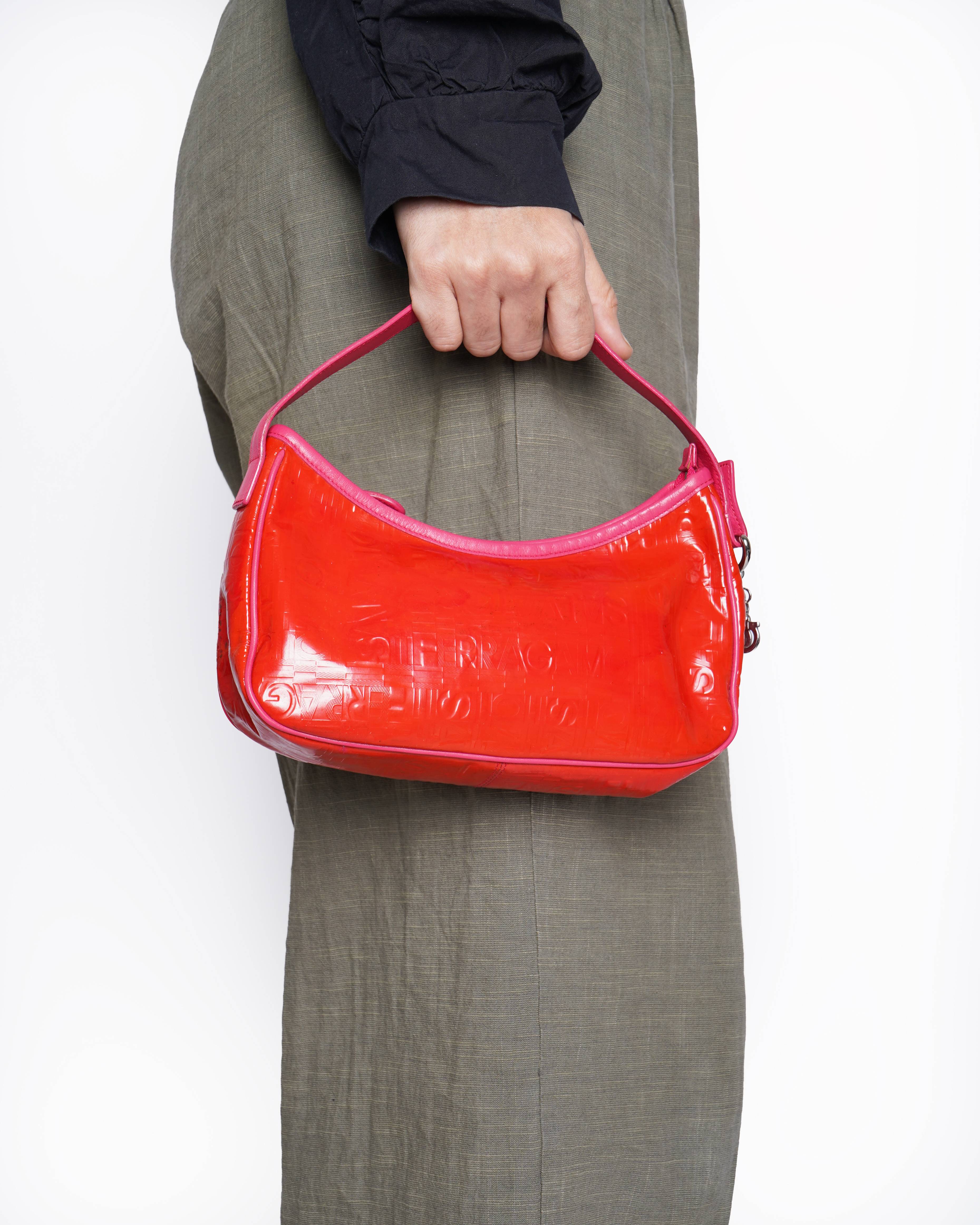 Salvatore Ferragamo Patent Leather Shoulder Bag In Red