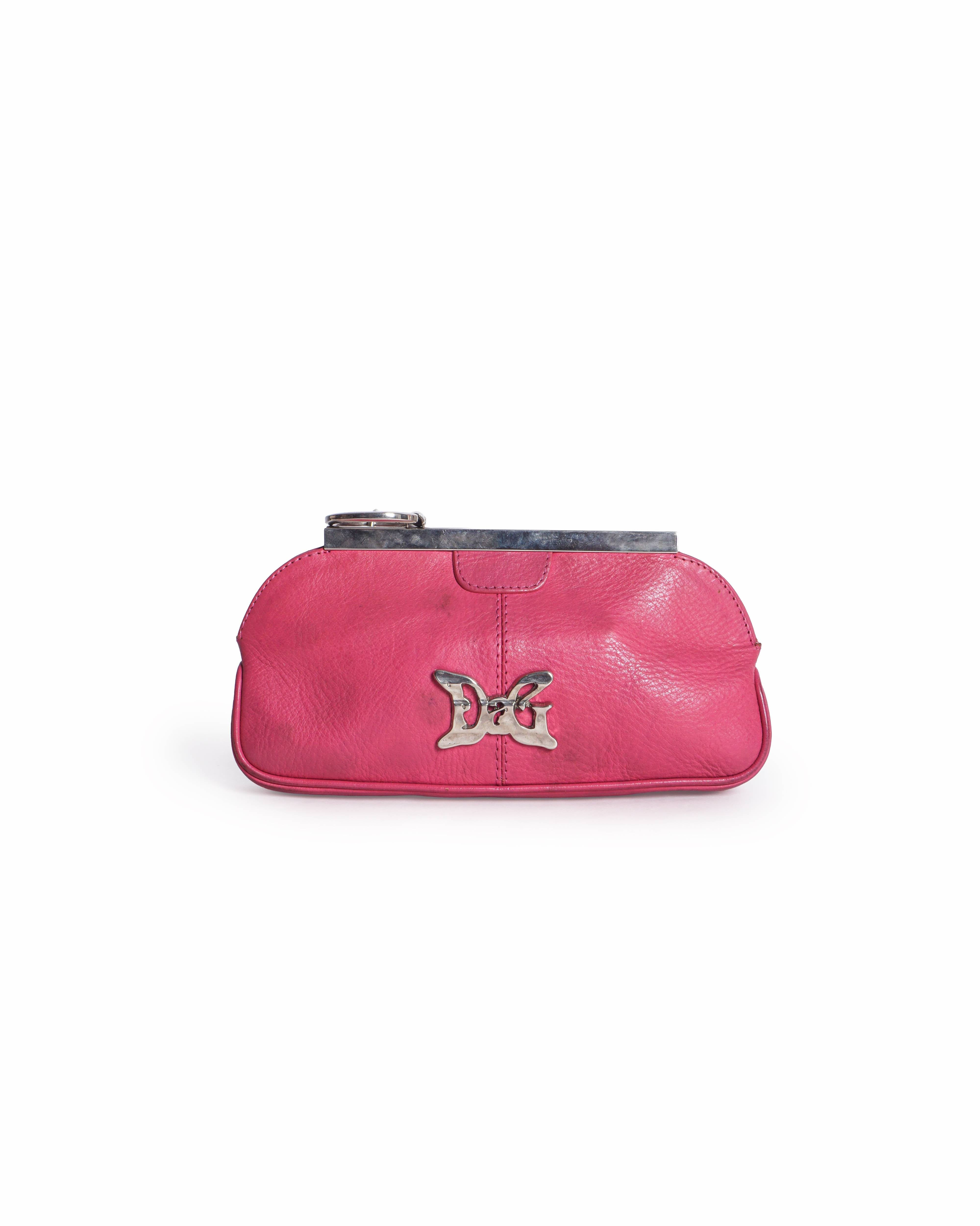 Dolce & Gabbana Pink Leather DG Logo Frame Clutch Bag