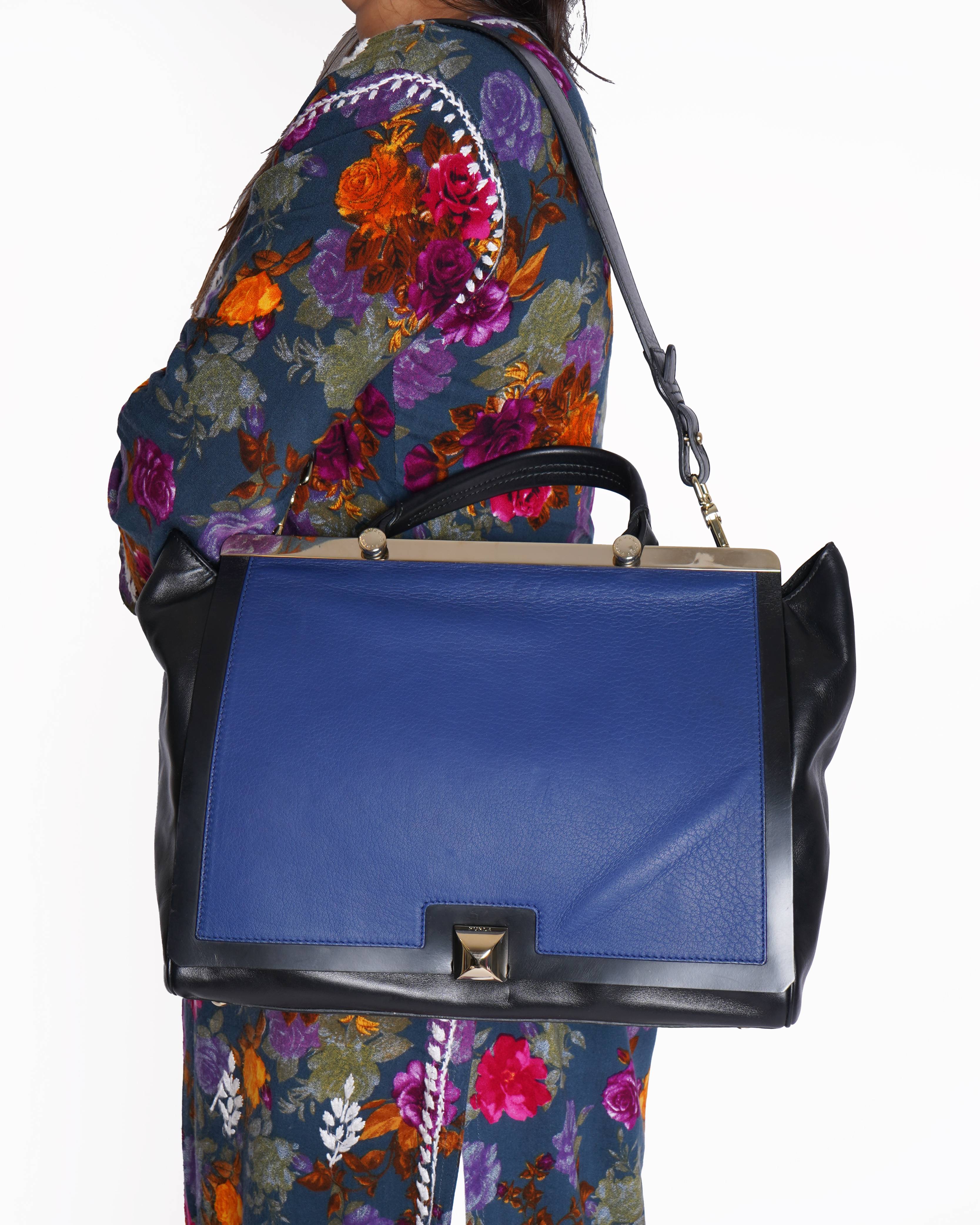 Furla Black/Blue Leather Cortina Top Handle Bag