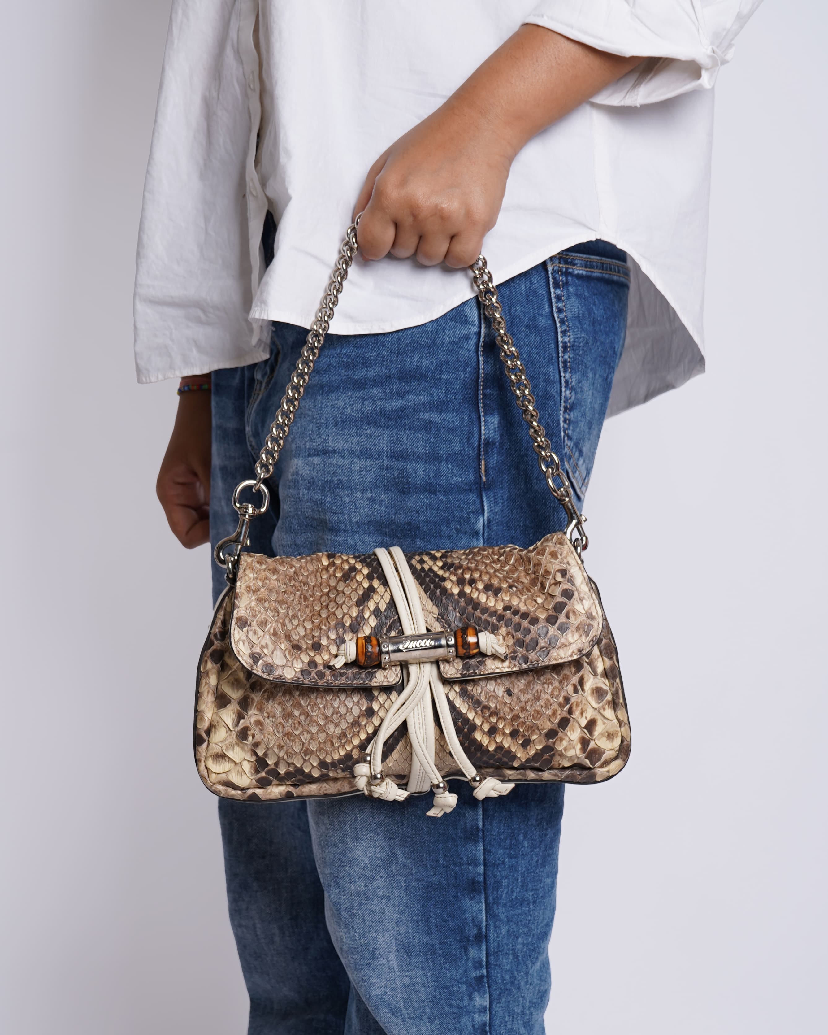 Gucci Python Bamboo Croisette Evening Bag