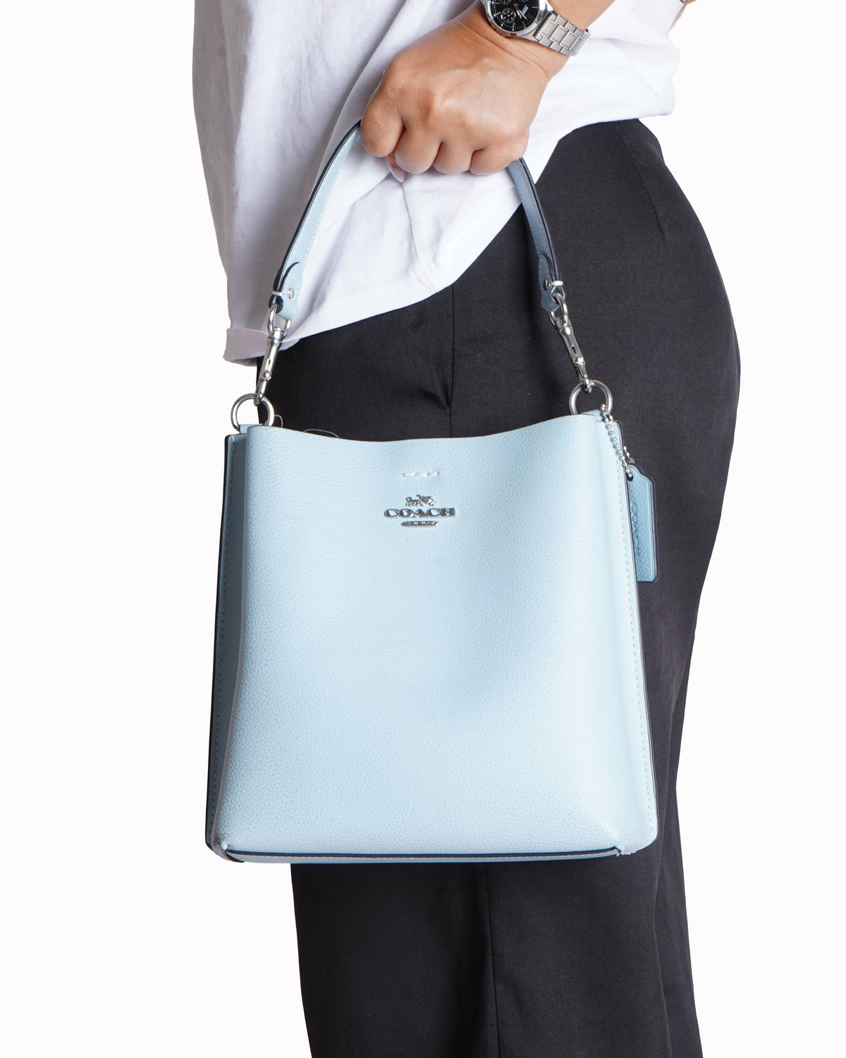 Coach Powder Blue Pebbled Leather Willow Bucket Bag