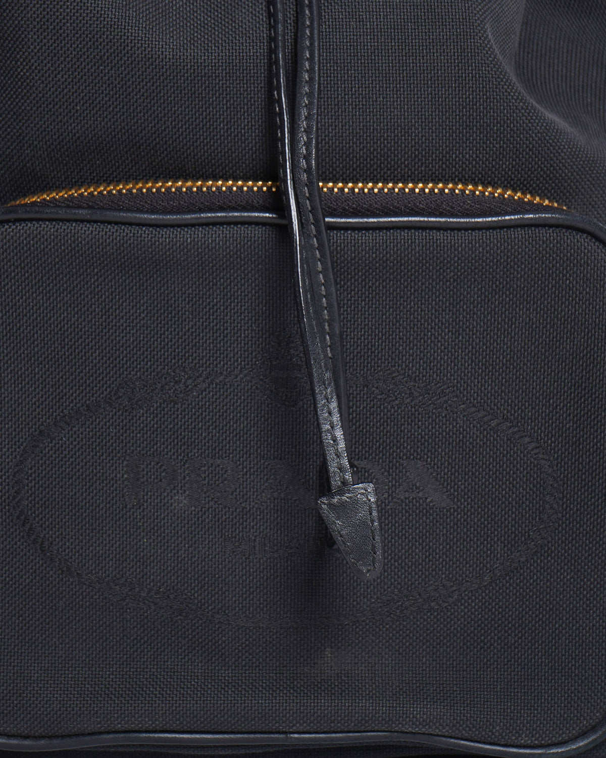 Prada black logo jacquard canvas and leather trim bucket bag