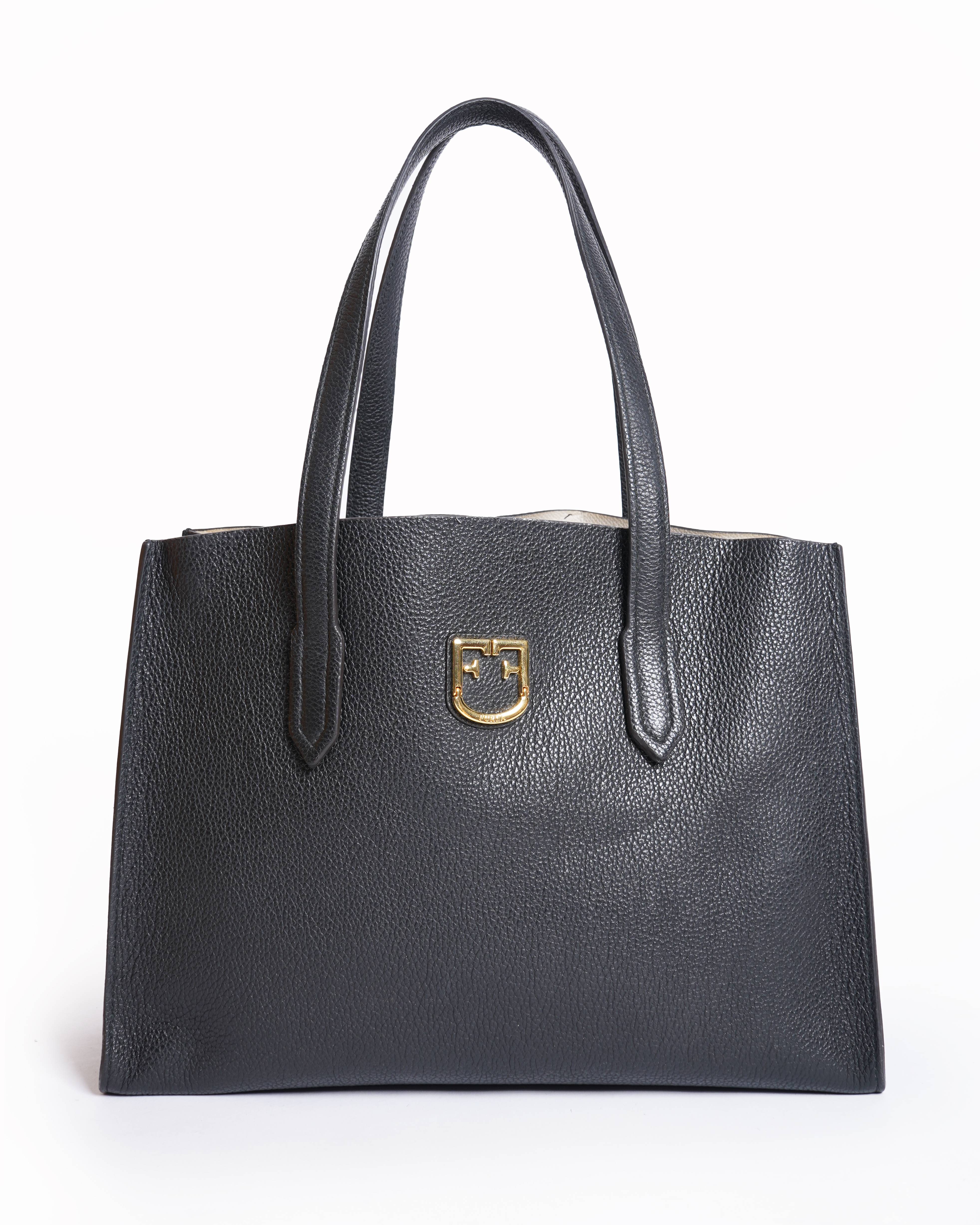 Furla black leather tote bag