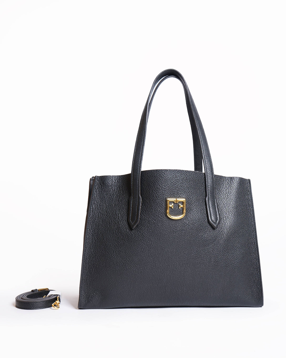 Furla black leather tote bag