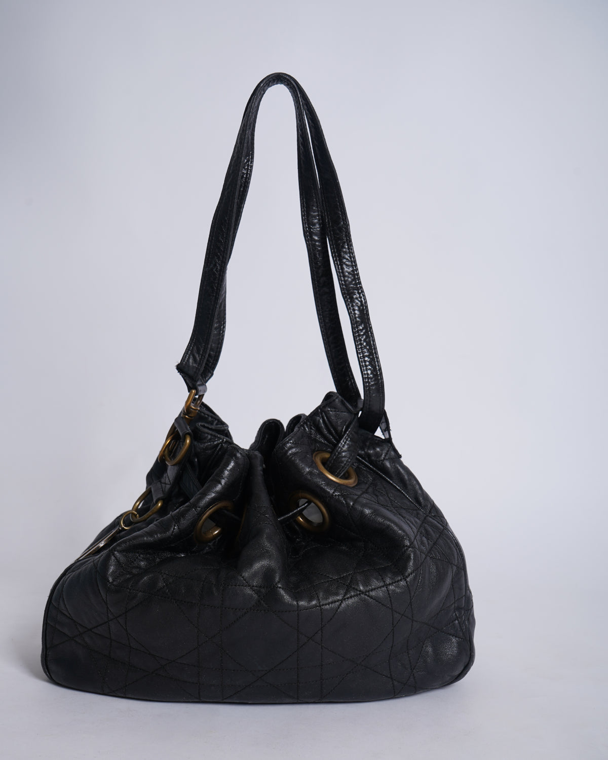 Dior Black Cannage Leather Miss Dior Drawstring Bag