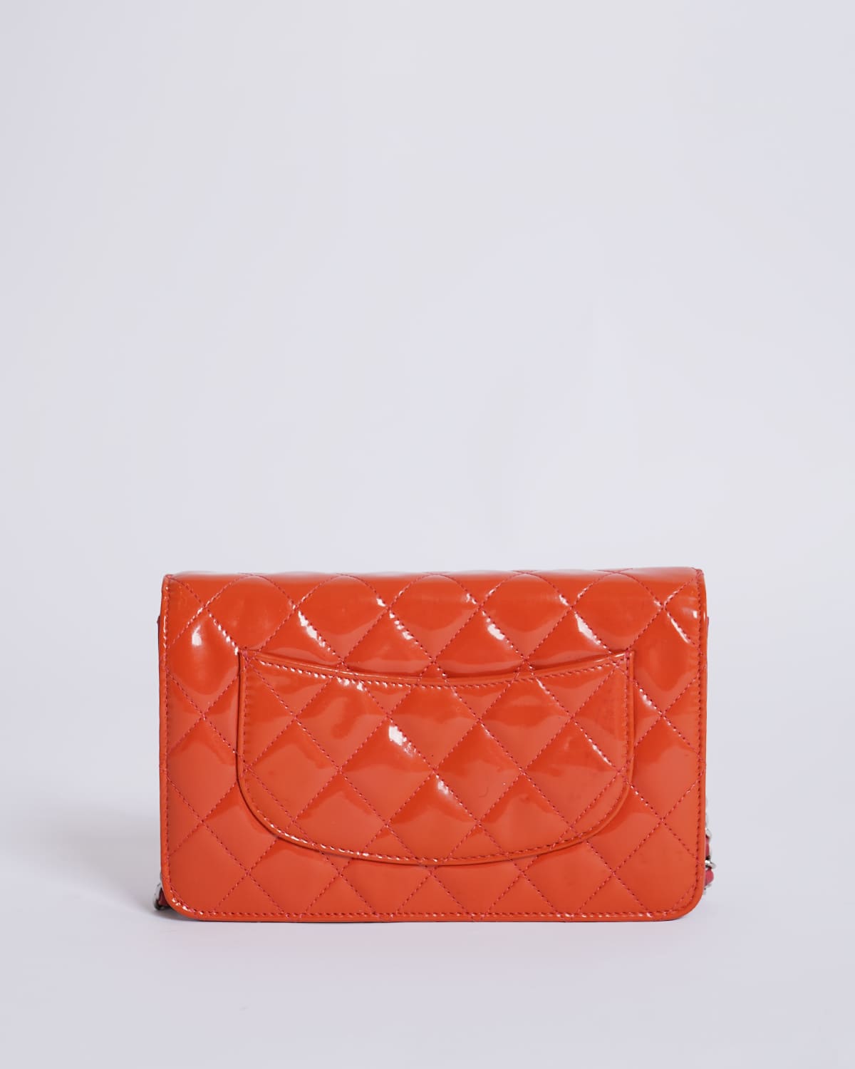 Chanel Orange Quilted Patent Leather CC Wallet on Chain