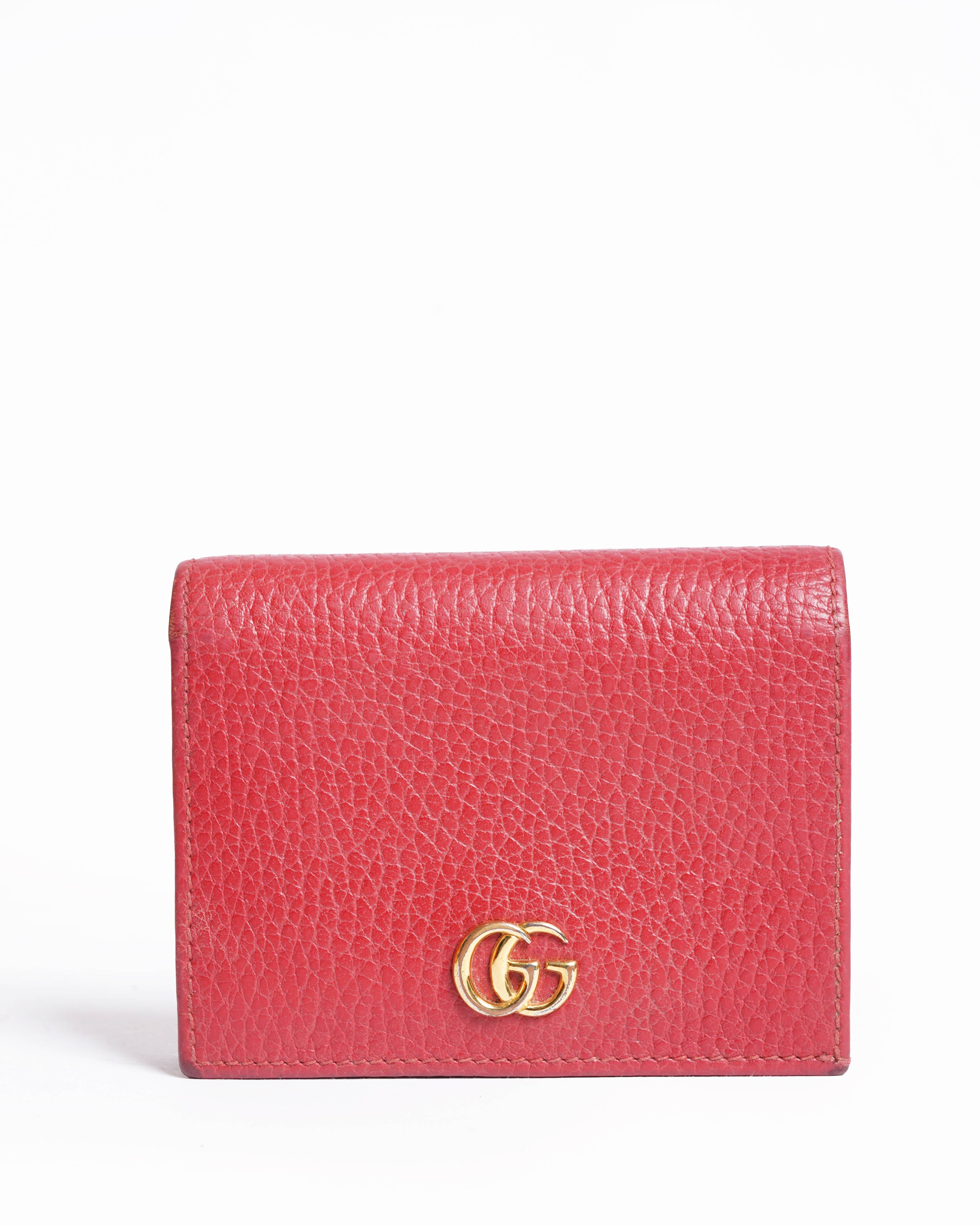 Gucci Red Leather GG Marmont Flap Card + wallet