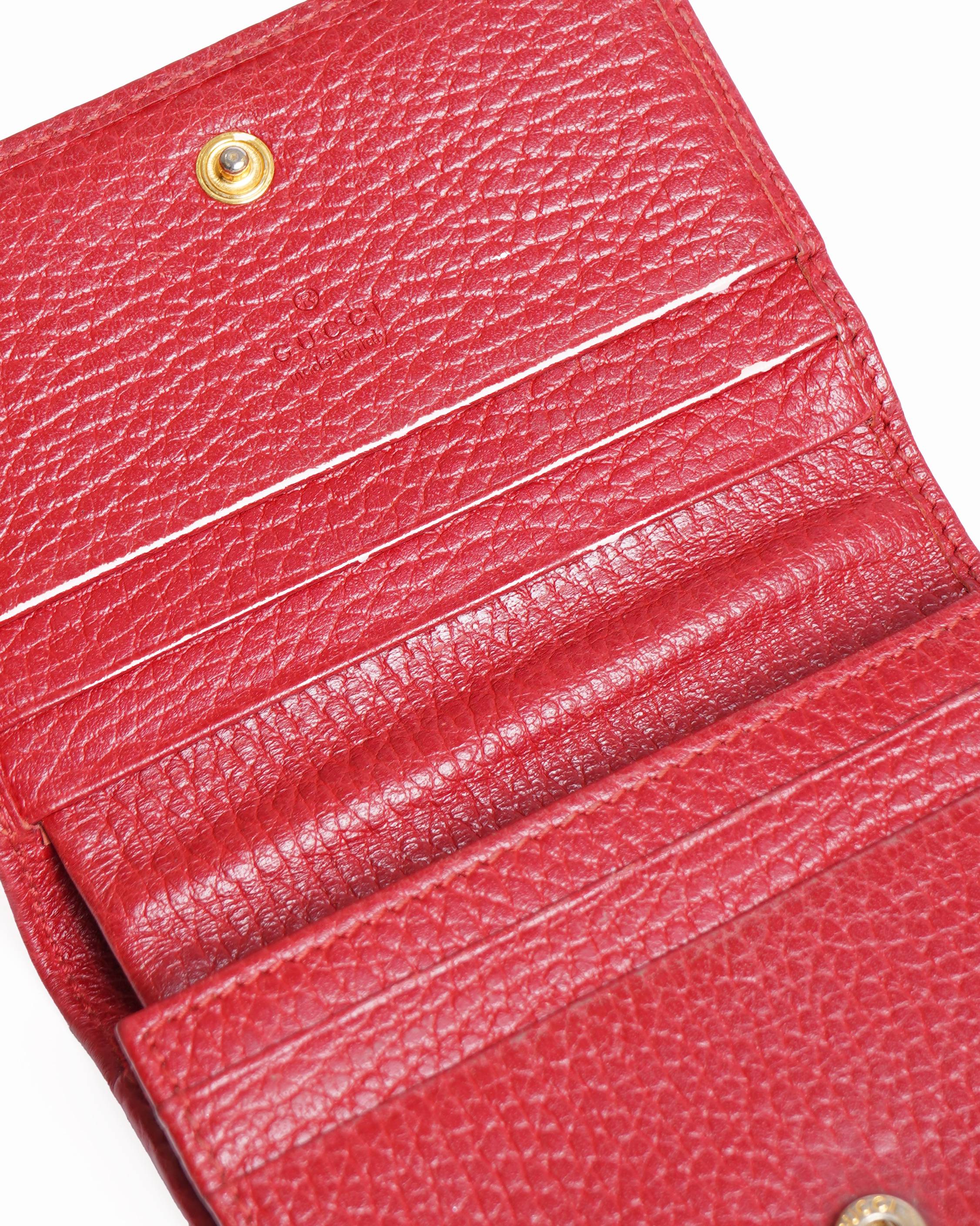 Gucci Red Leather GG Marmont Flap Card + wallet