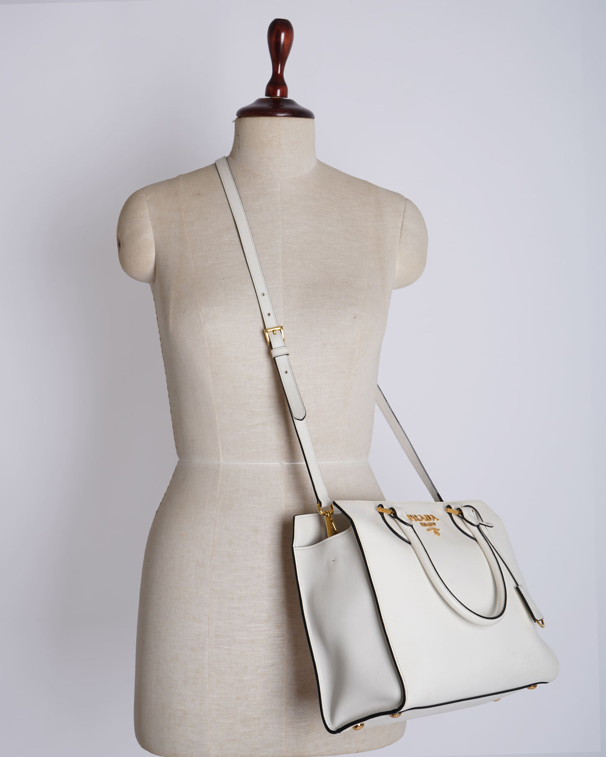 Prada White Saffiano & Soft City Leather Bag