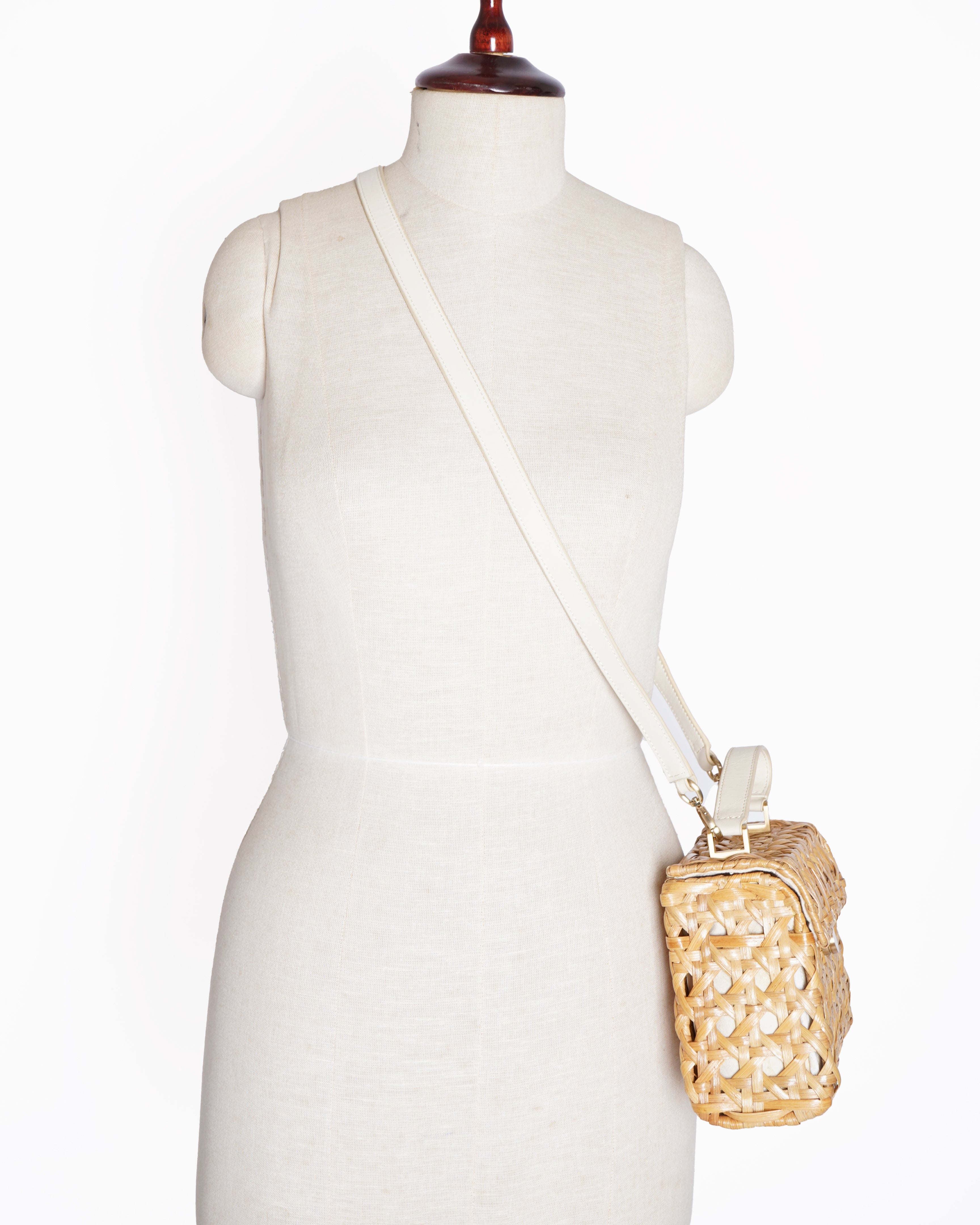 Cult Gaia Sybil Flap Over Rattan Woven Handbag