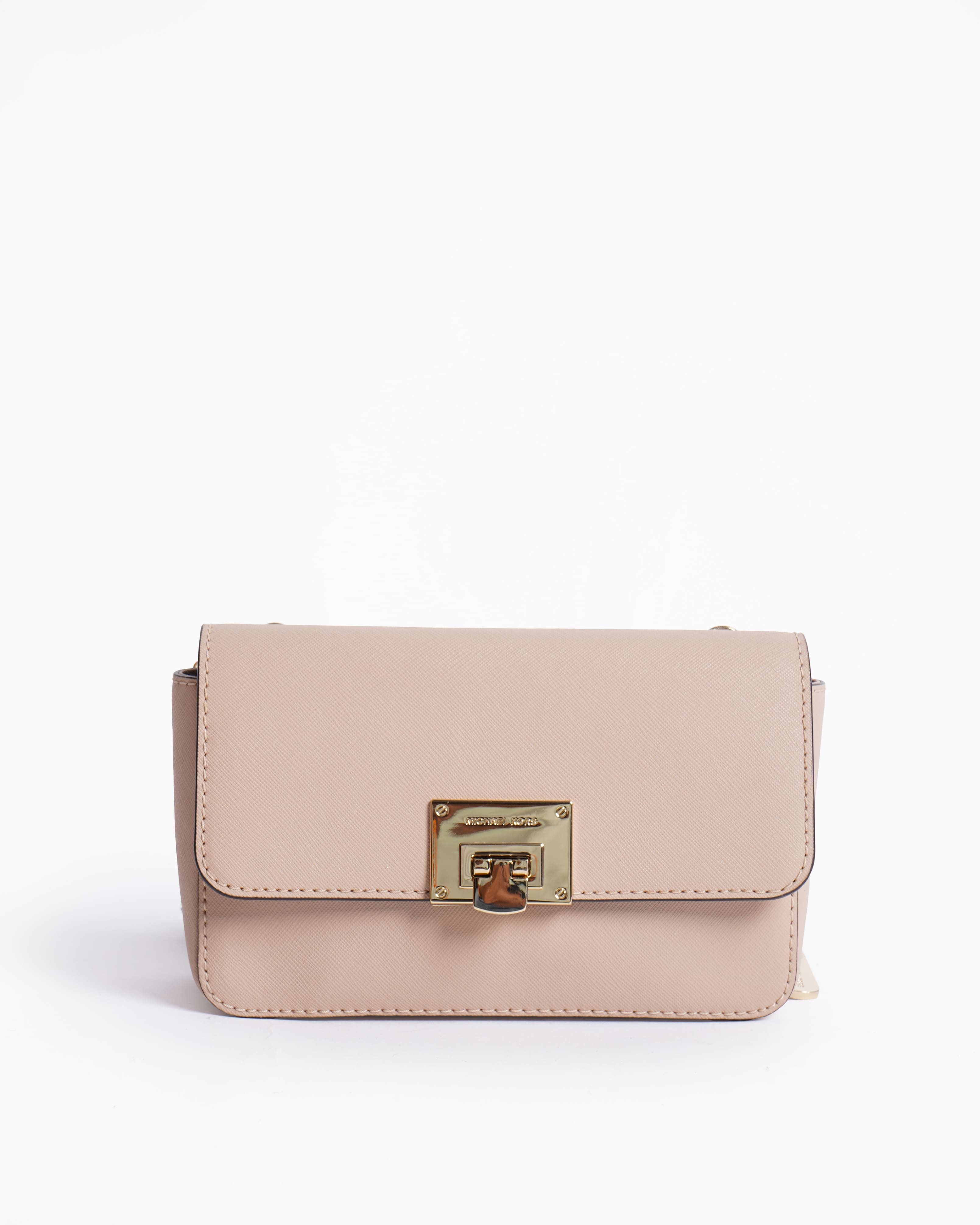 New Michael Kors Zipper Crossbody In Beige & Pink