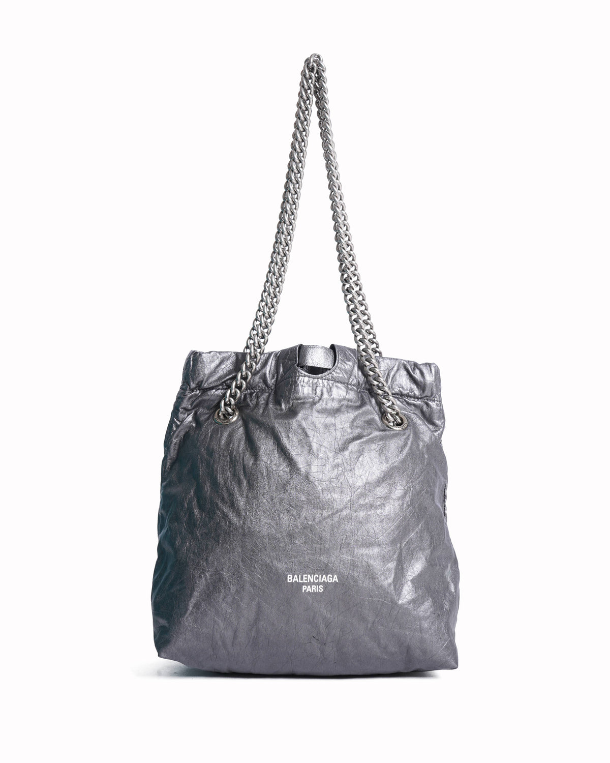 Balenciaga Crush Metallic Silver leather shoulder bag
