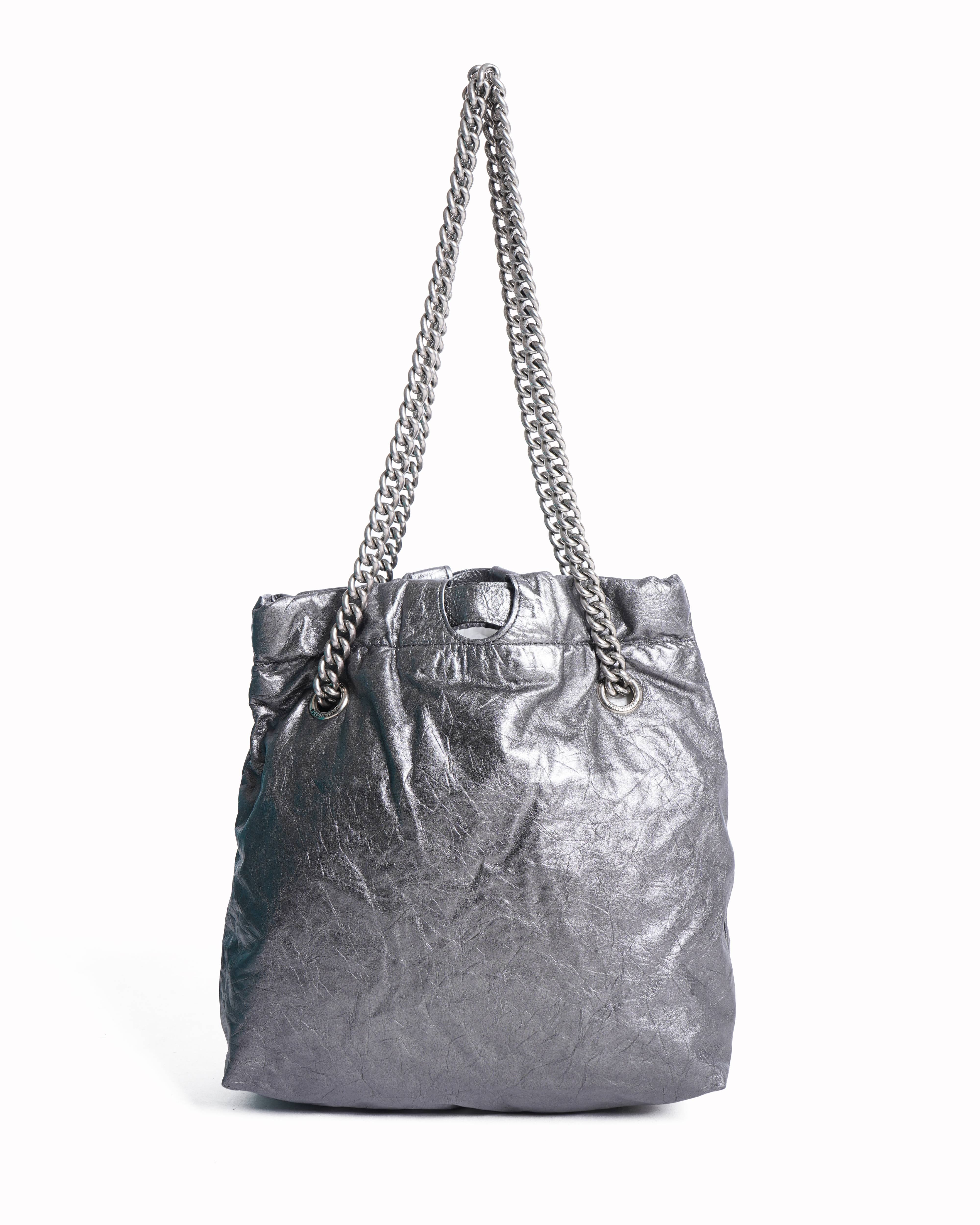 Balenciaga Crush Metallic Silver leather shoulder bag