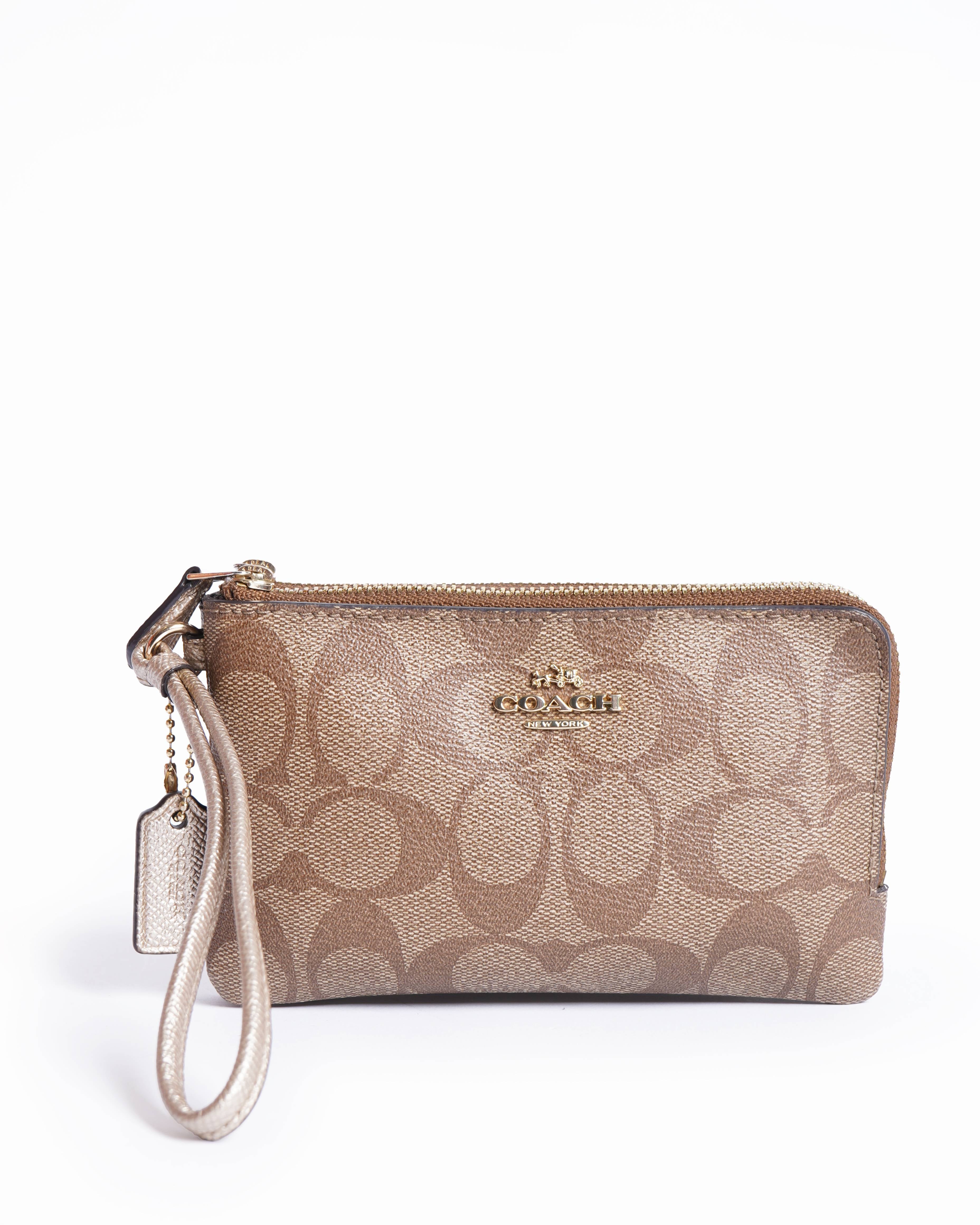 Coach monogram signature brown wristlet