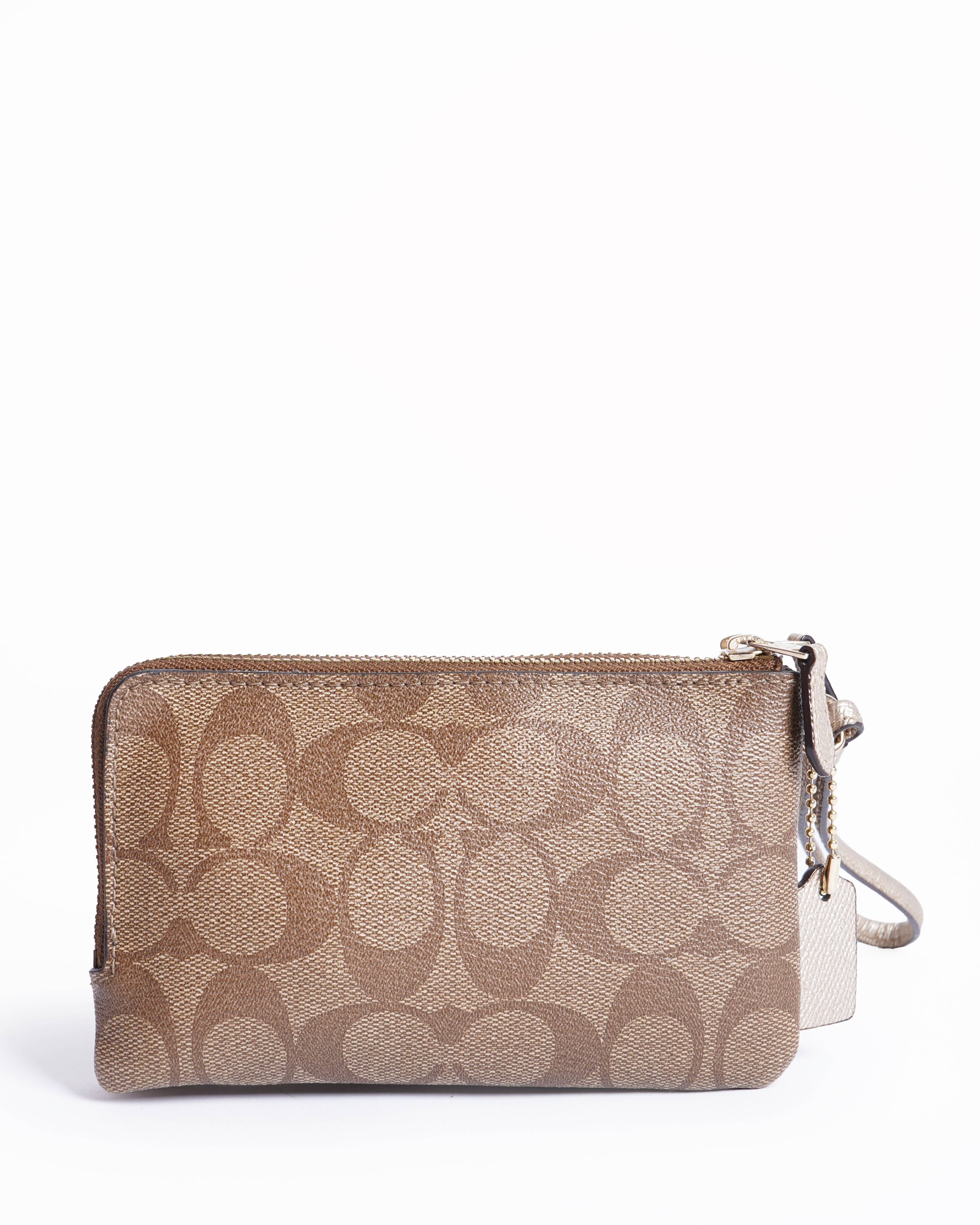 Coach monogram signature brown wristlet