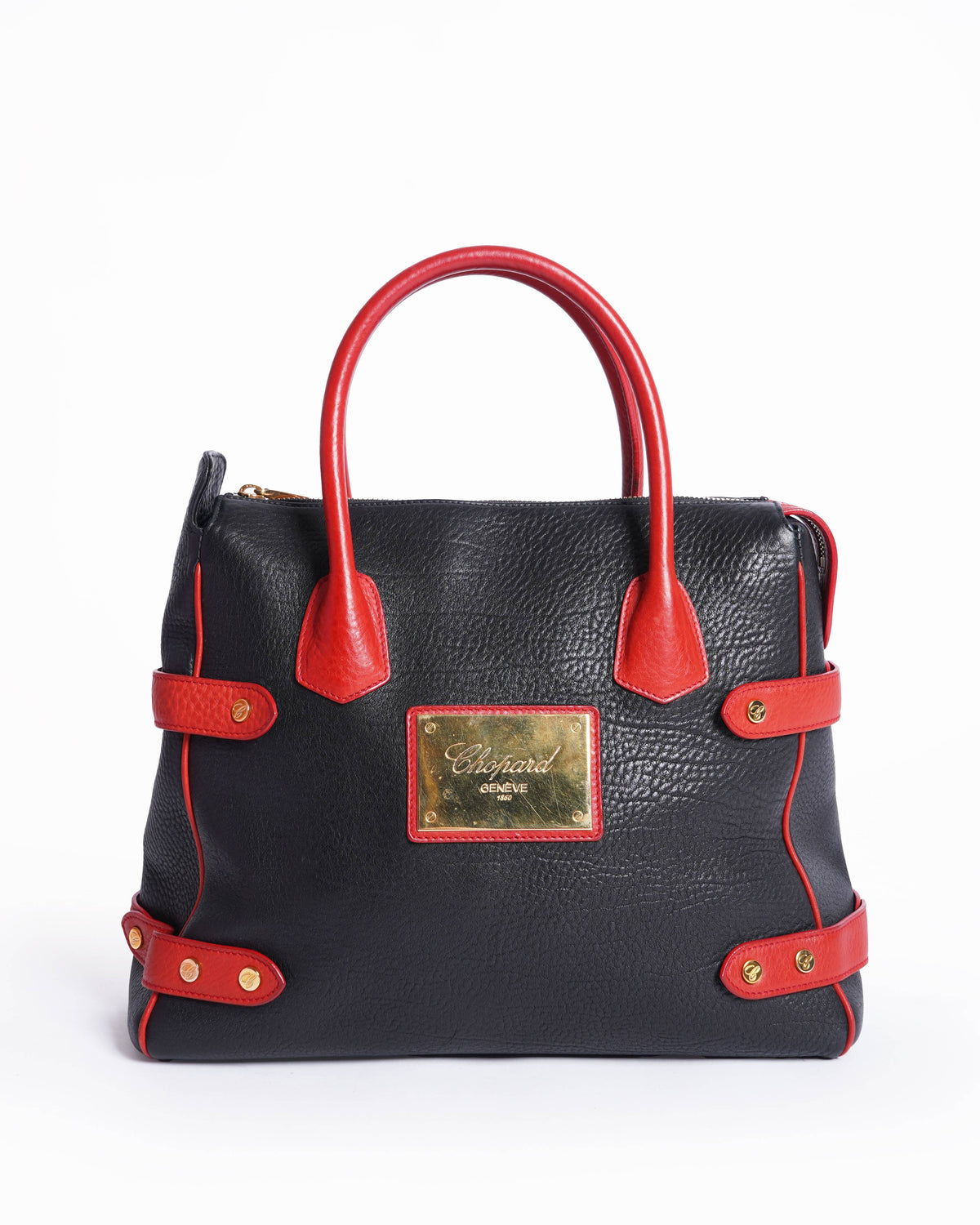 Chopard Genève black and red leather handbag