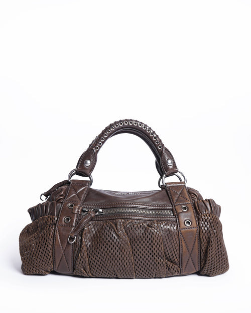 Miu miu shopper perforated brown shoulder bag