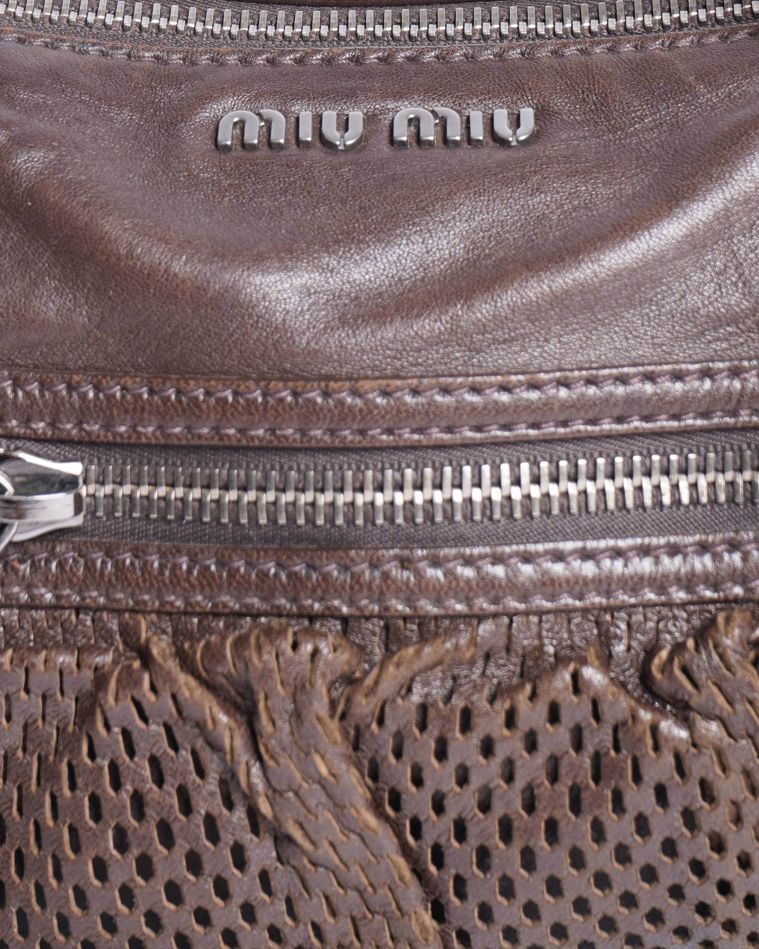 Miu miu shopper perforated brown shoulder bag