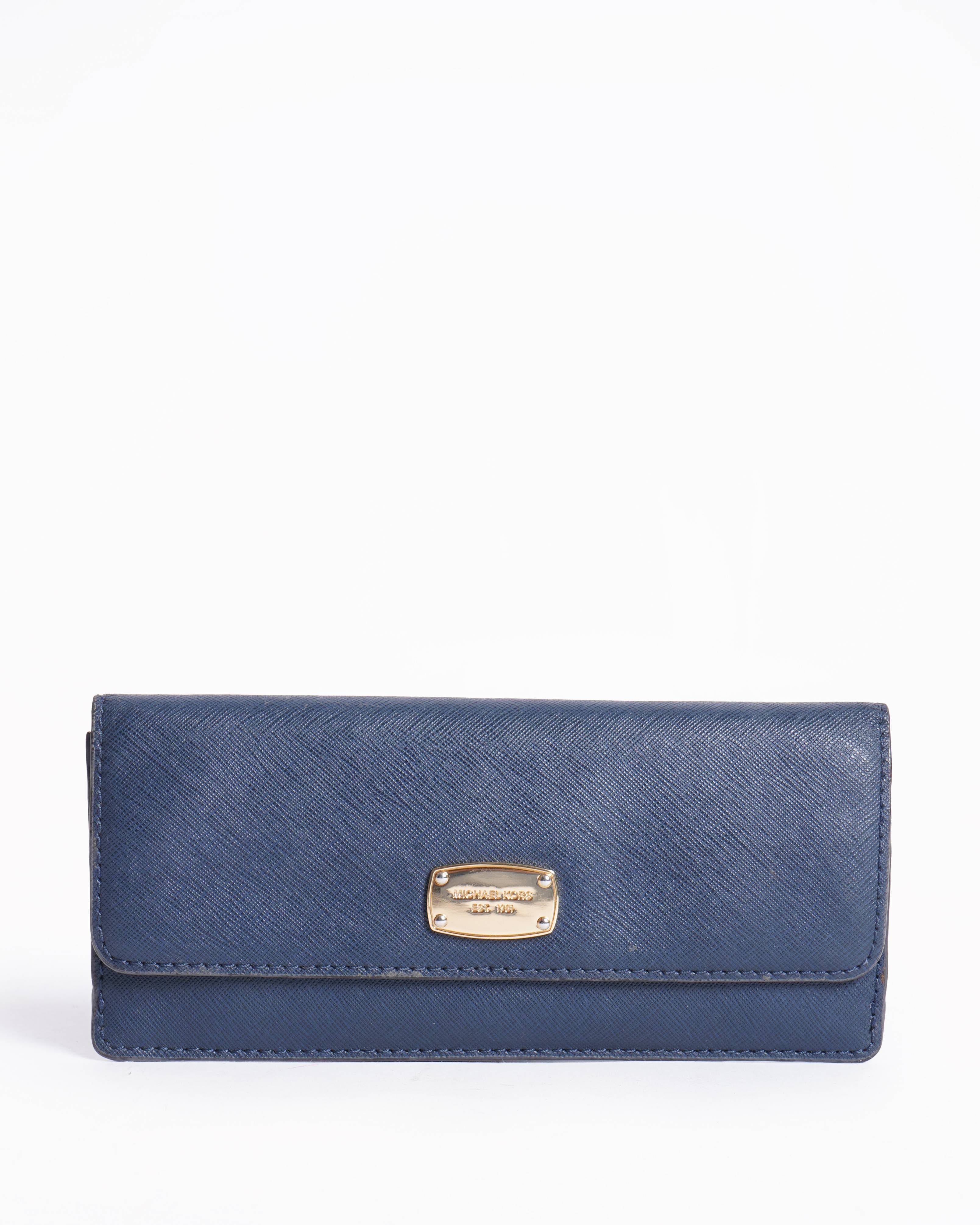 Michael Kors Deep Navy Blue Leather Flap Continental Wallet in Blue