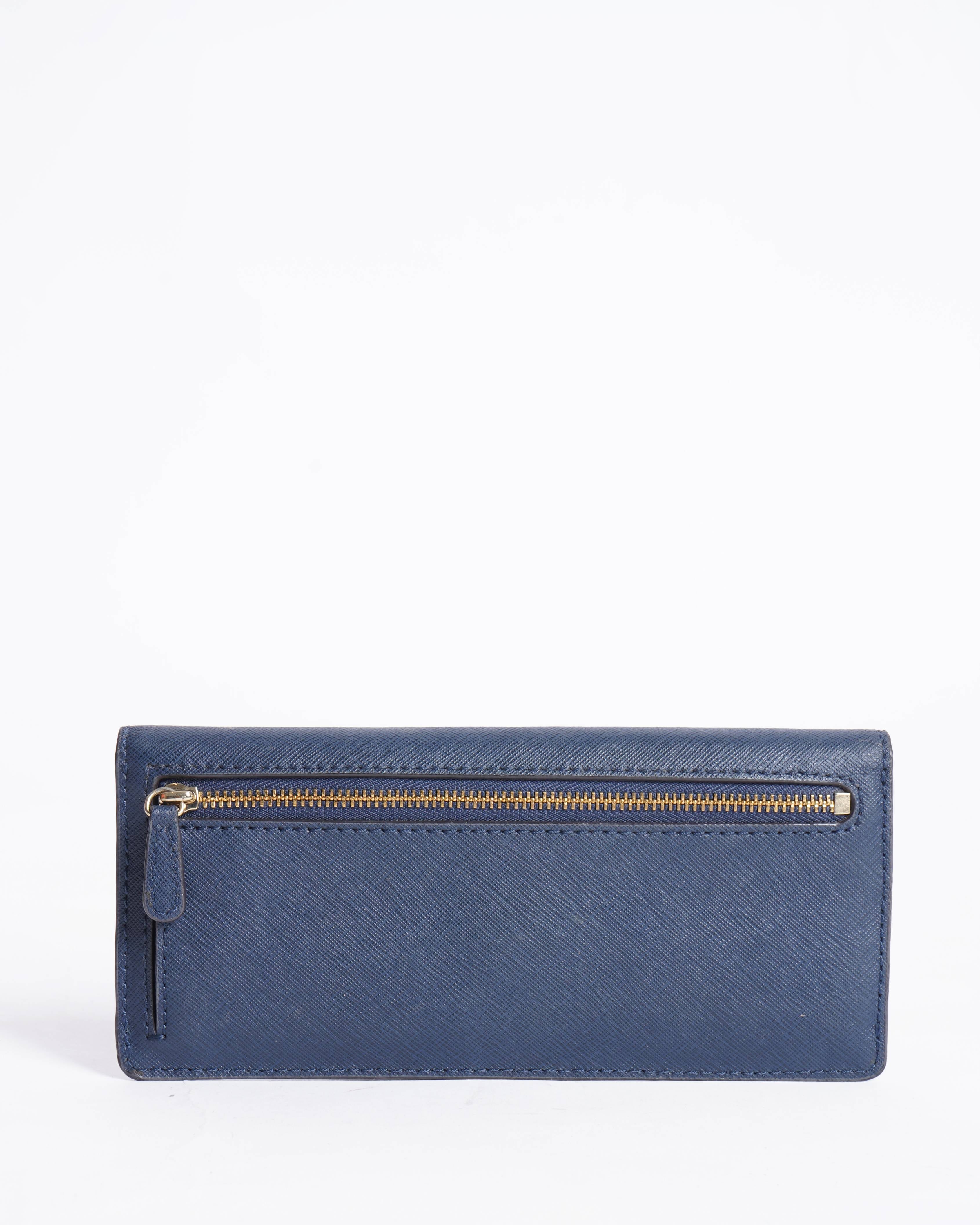 Michael Kors Deep Navy Blue Leather Flap Continental Wallet in Blue