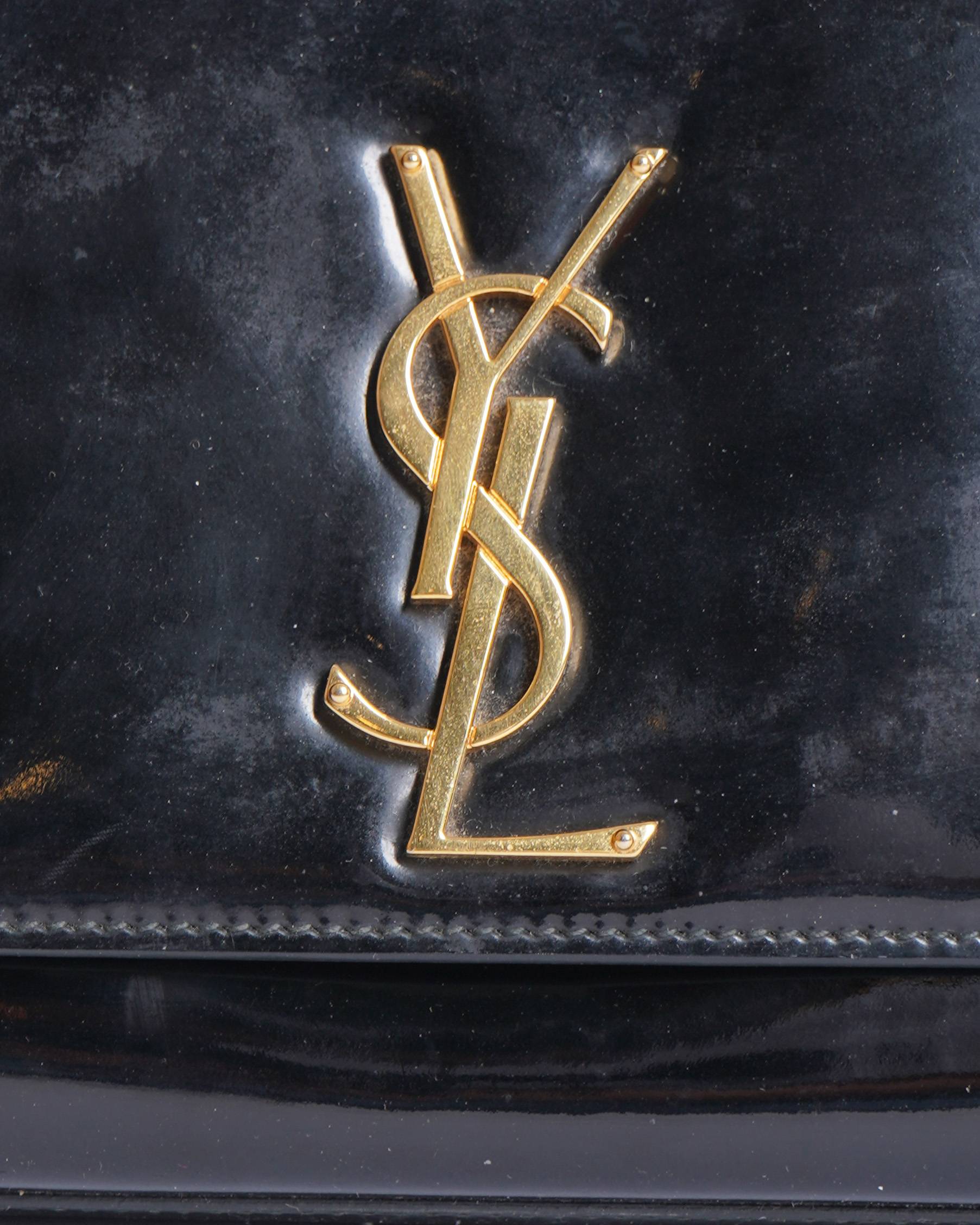 Saint Laurent Black Patent Leather Cassandre Clutch Bag