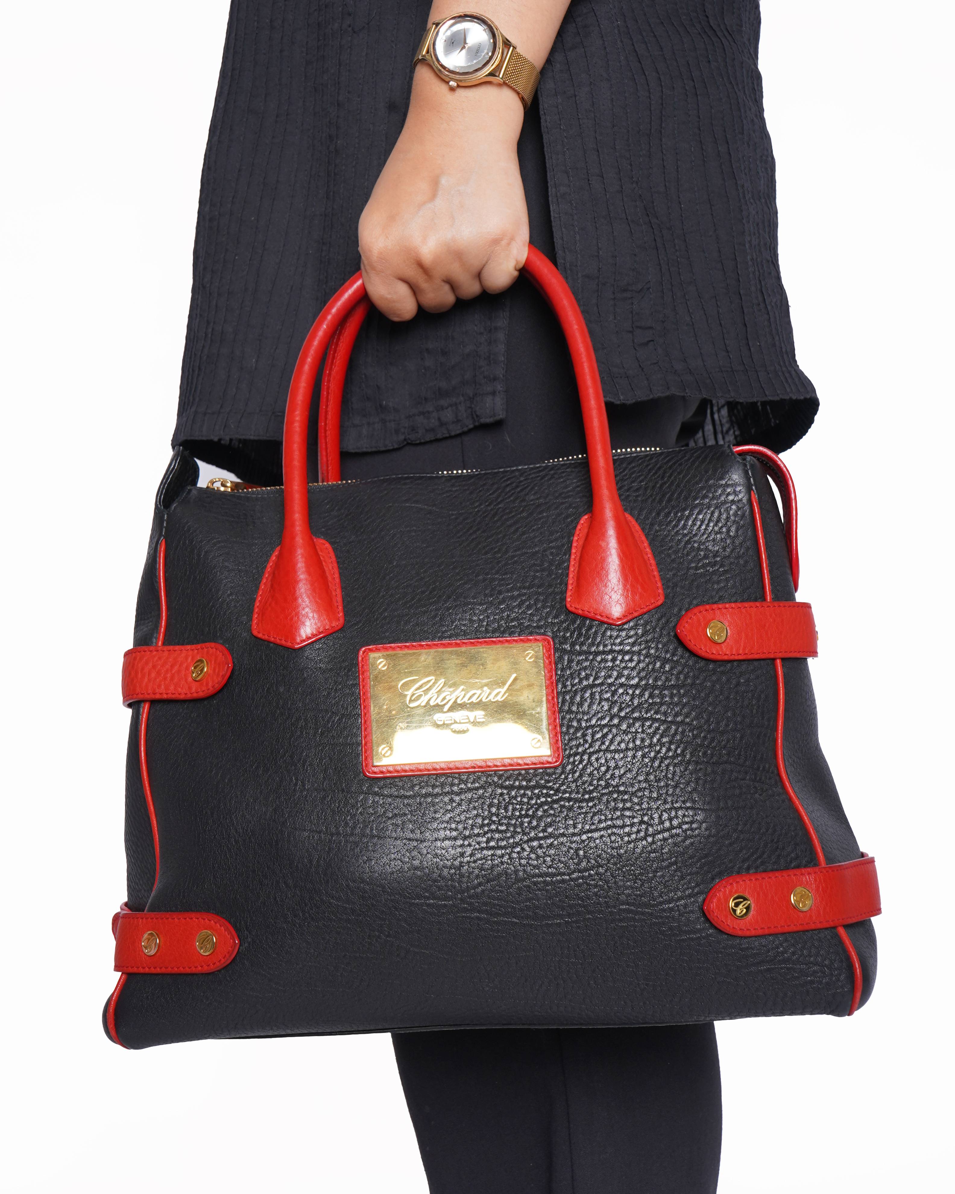 Chopard Genève black and red leather handbag
