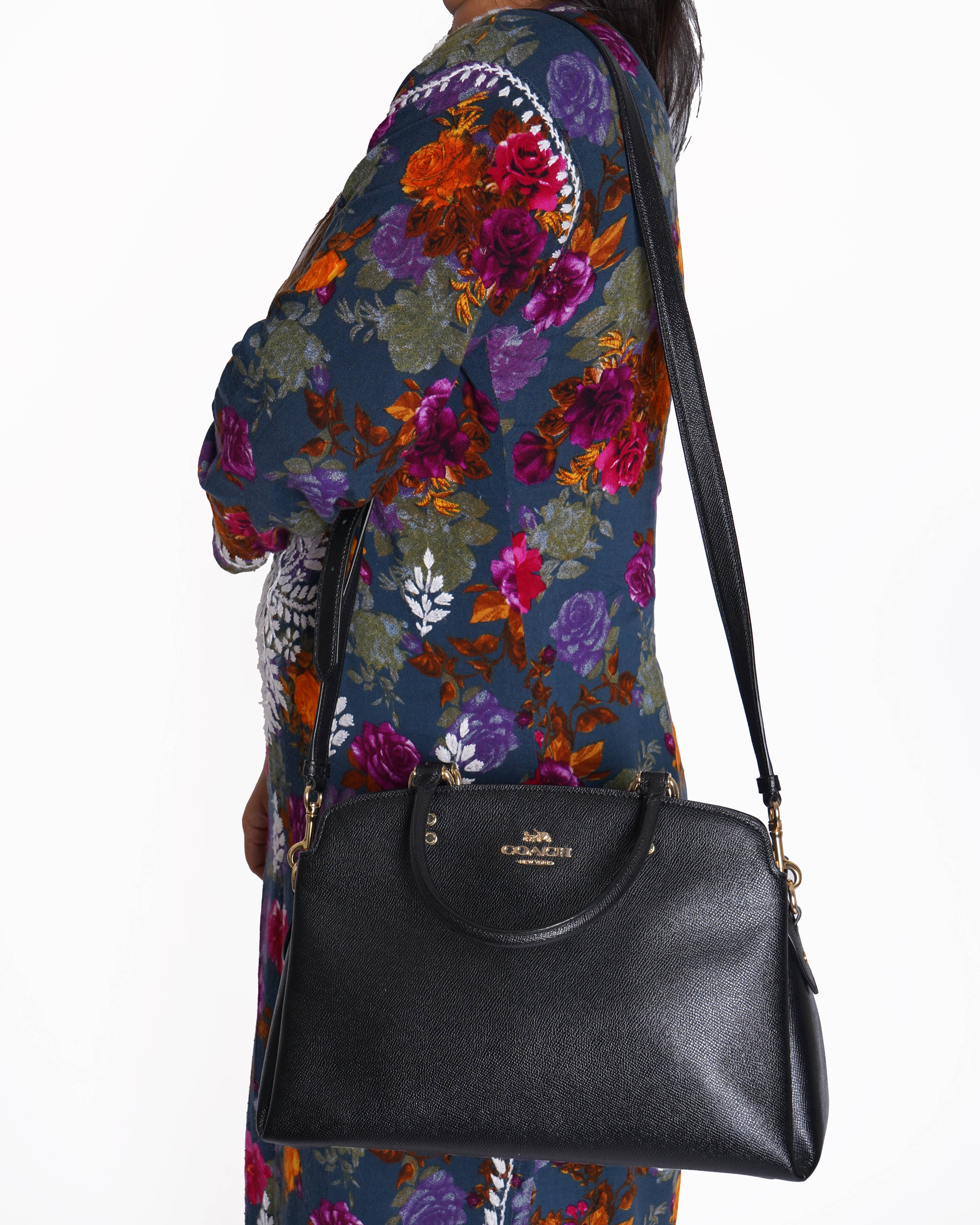 Coach mini lillie carryall handbag with shoulder strap in black