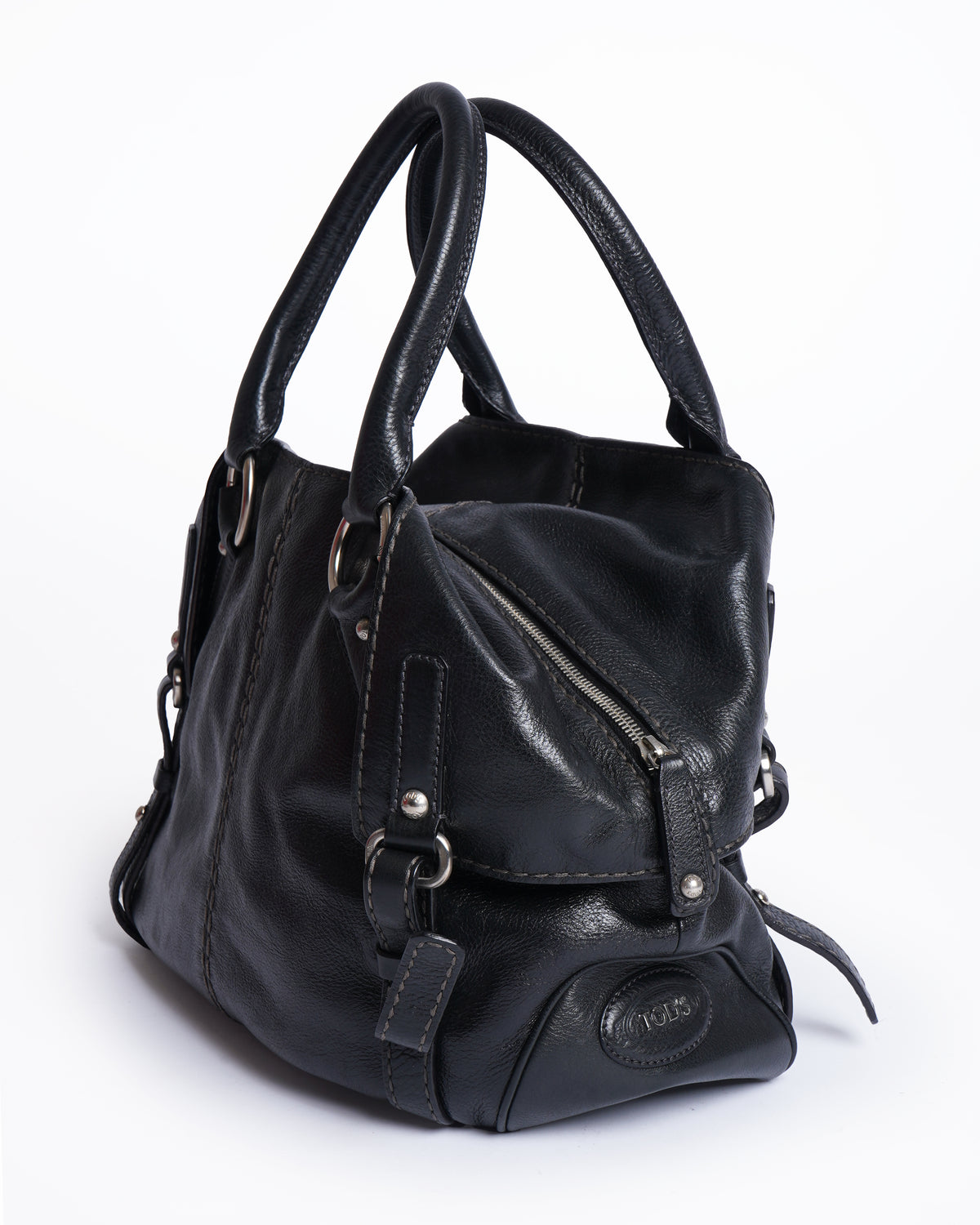 Tod's black pebbled leather classic tote bag