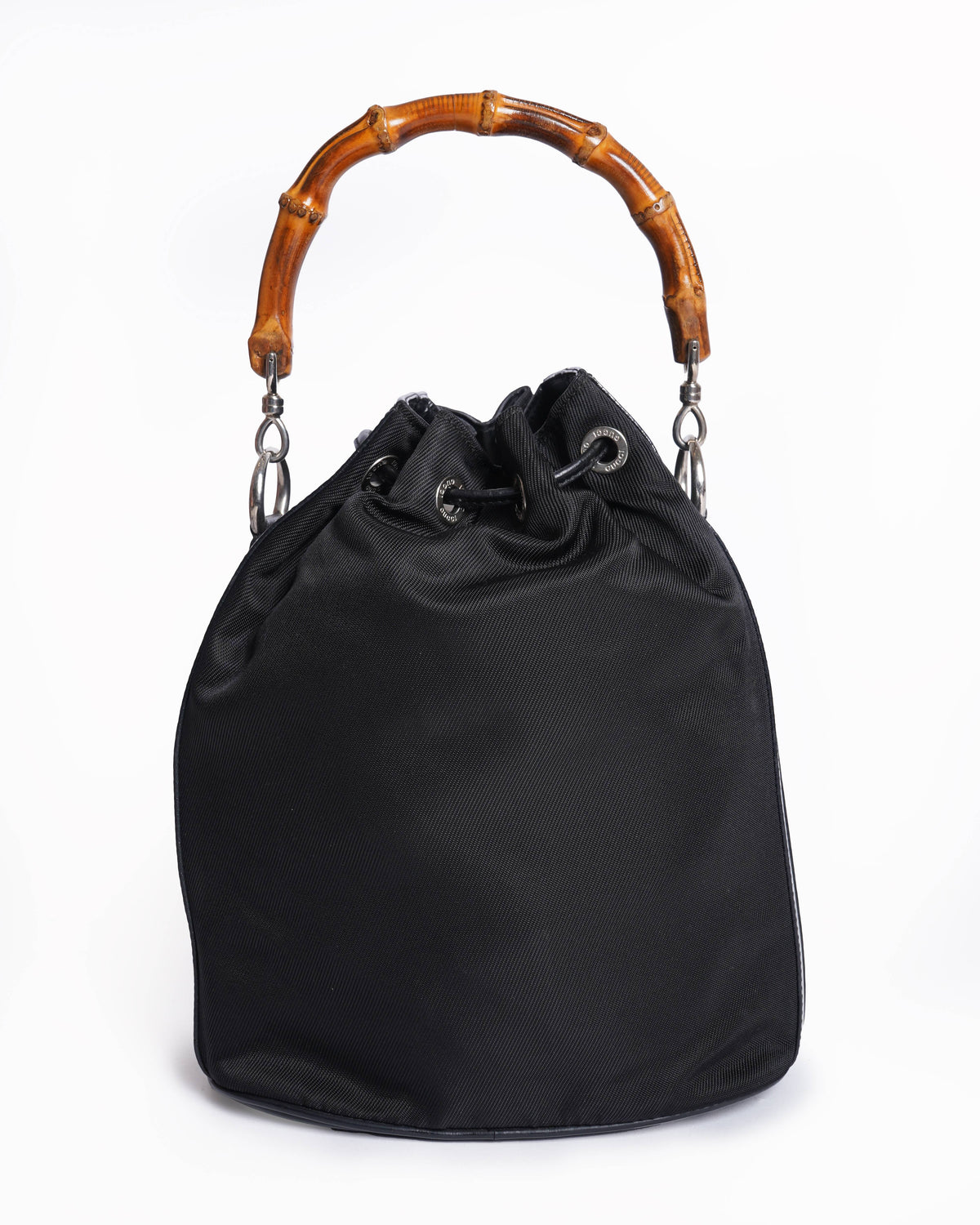 Gucci Vintage Nylon Patent Leather Bamboo Bucket Bag