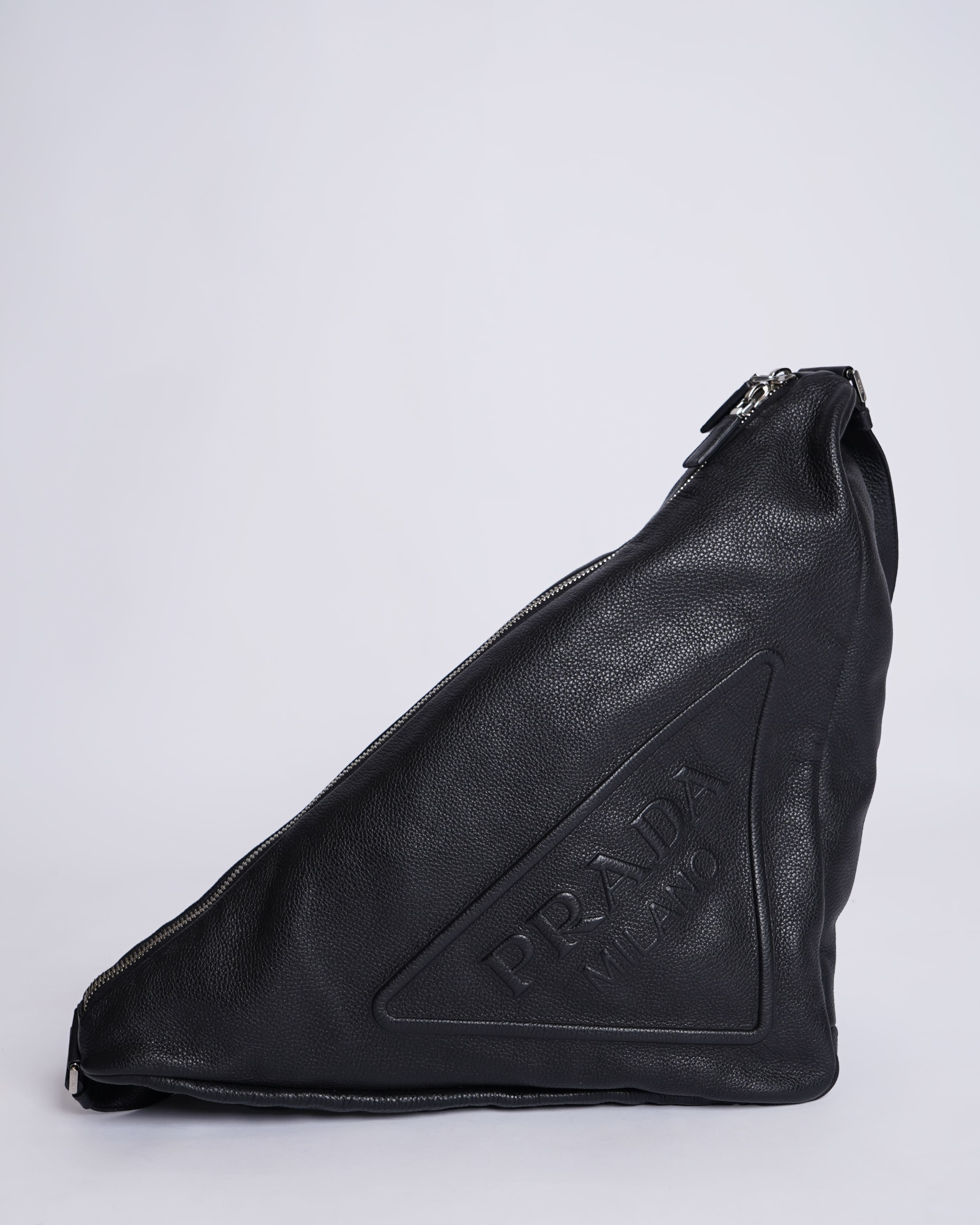 Prada Black Vitello Daino Triangle Crossbody Bag