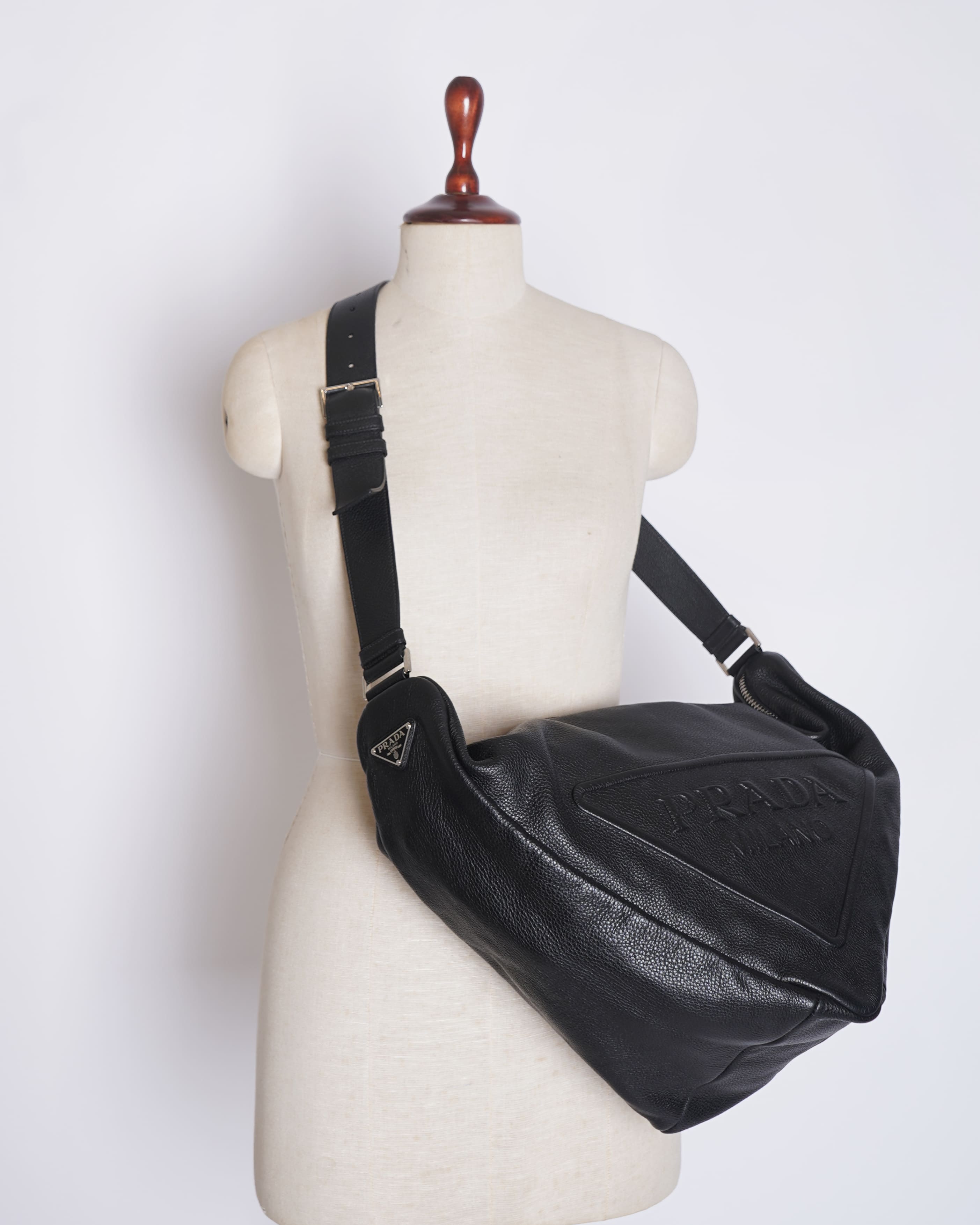 Prada Black Vitello Daino Triangle Crossbody Bag