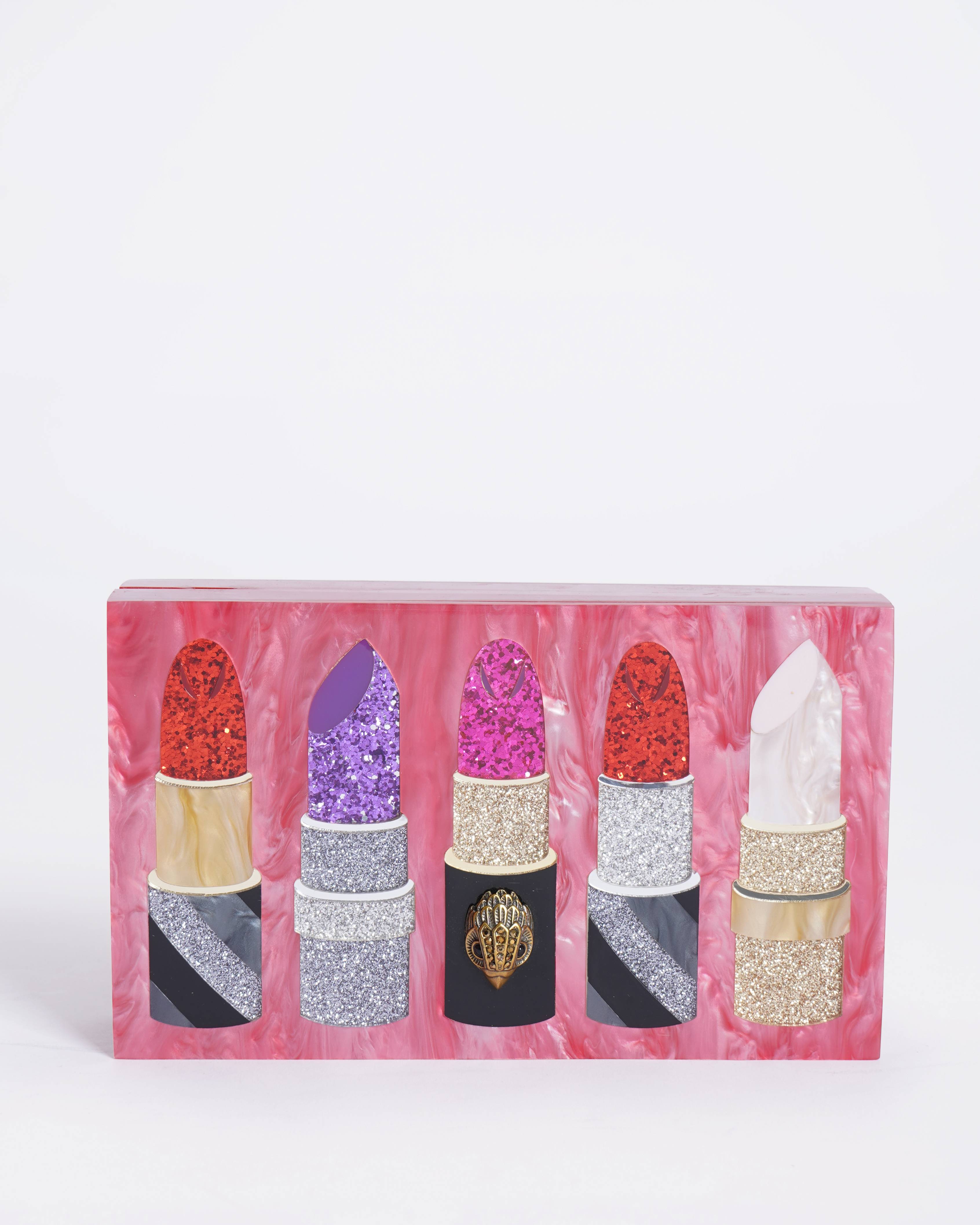 New Kurt Geiger Kensington Lipstick Graphic Acrylic Clutch Bag