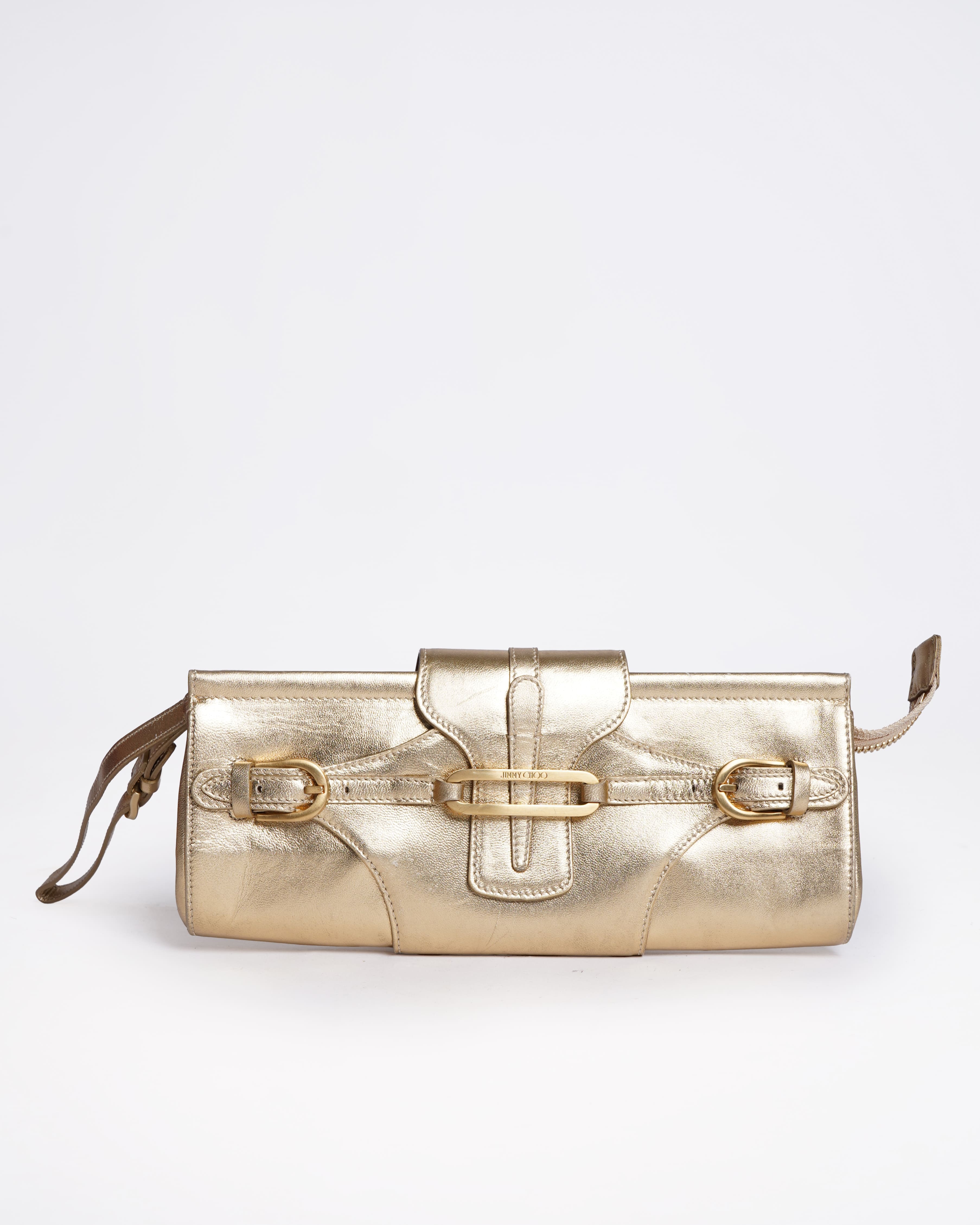 Jimmy Choo Leather Gold Tone Wristlet