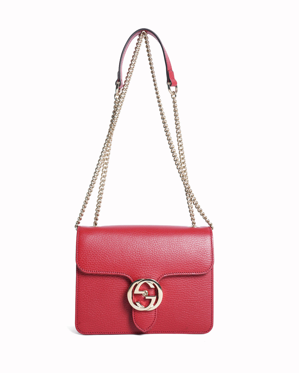 New Gucci Red Interlocking Chain Leather Shoulder Bag