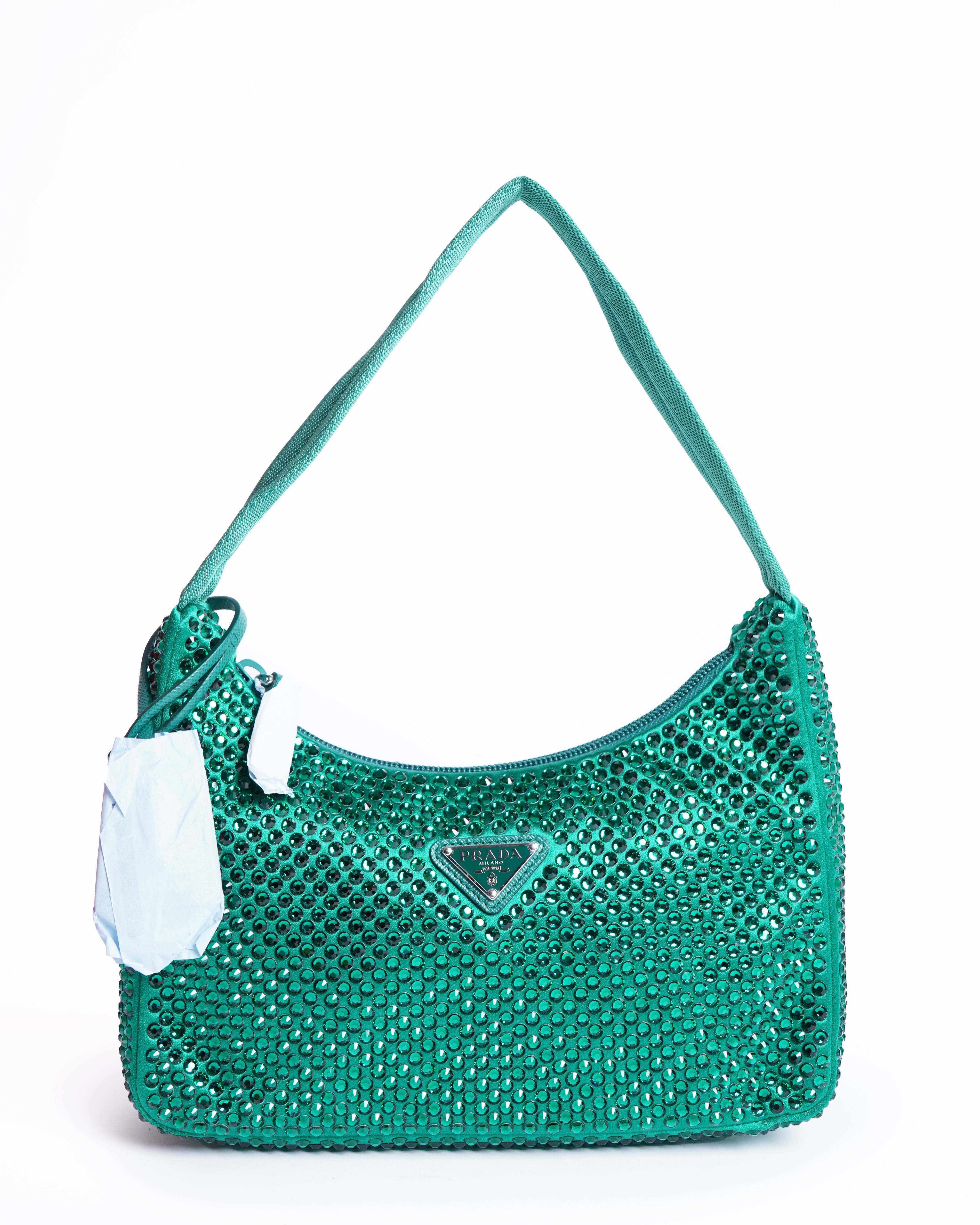 New Prada Emerald Crystal Bag In Green