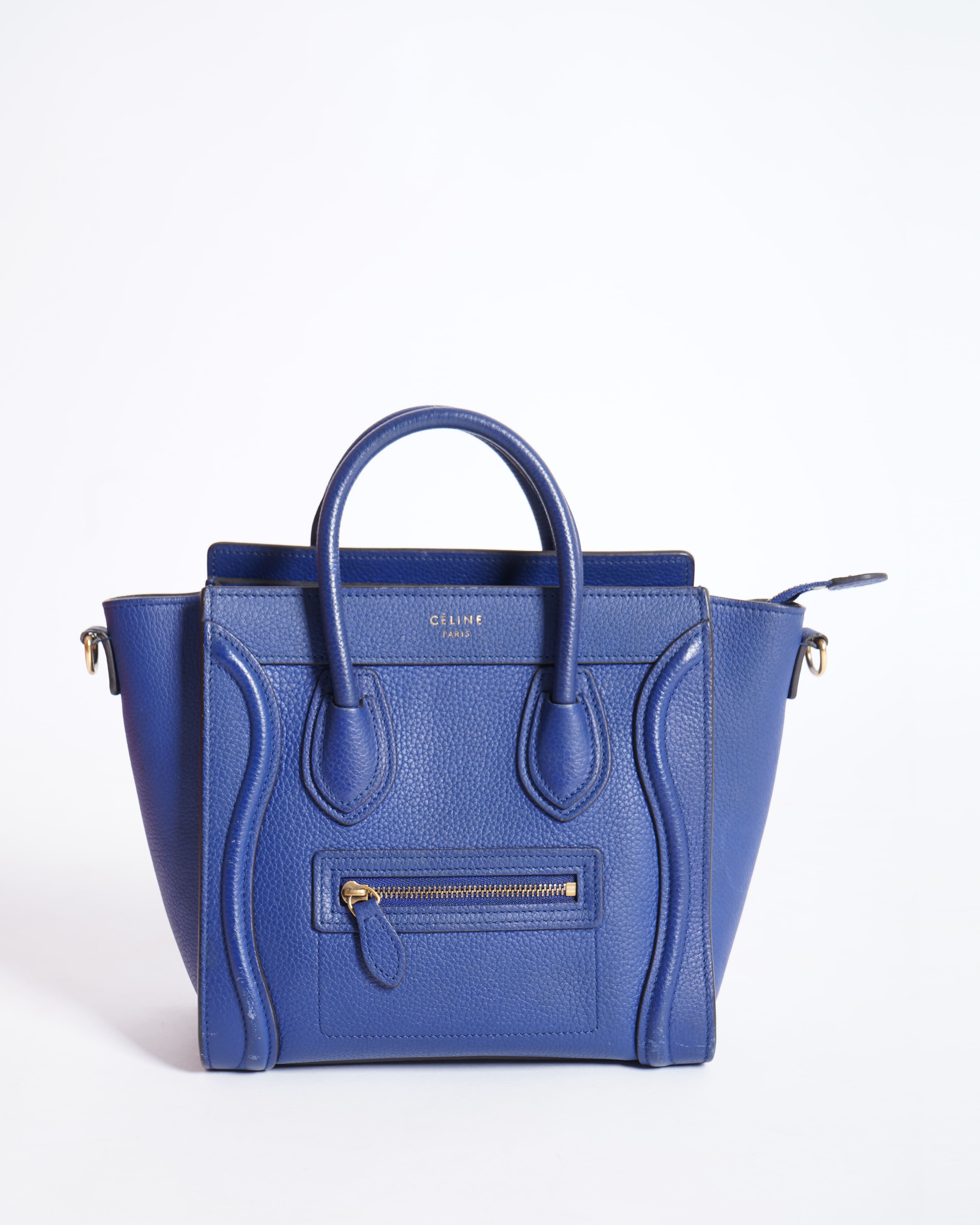 Celine Navy Blue Leather Nano Luggage Tote